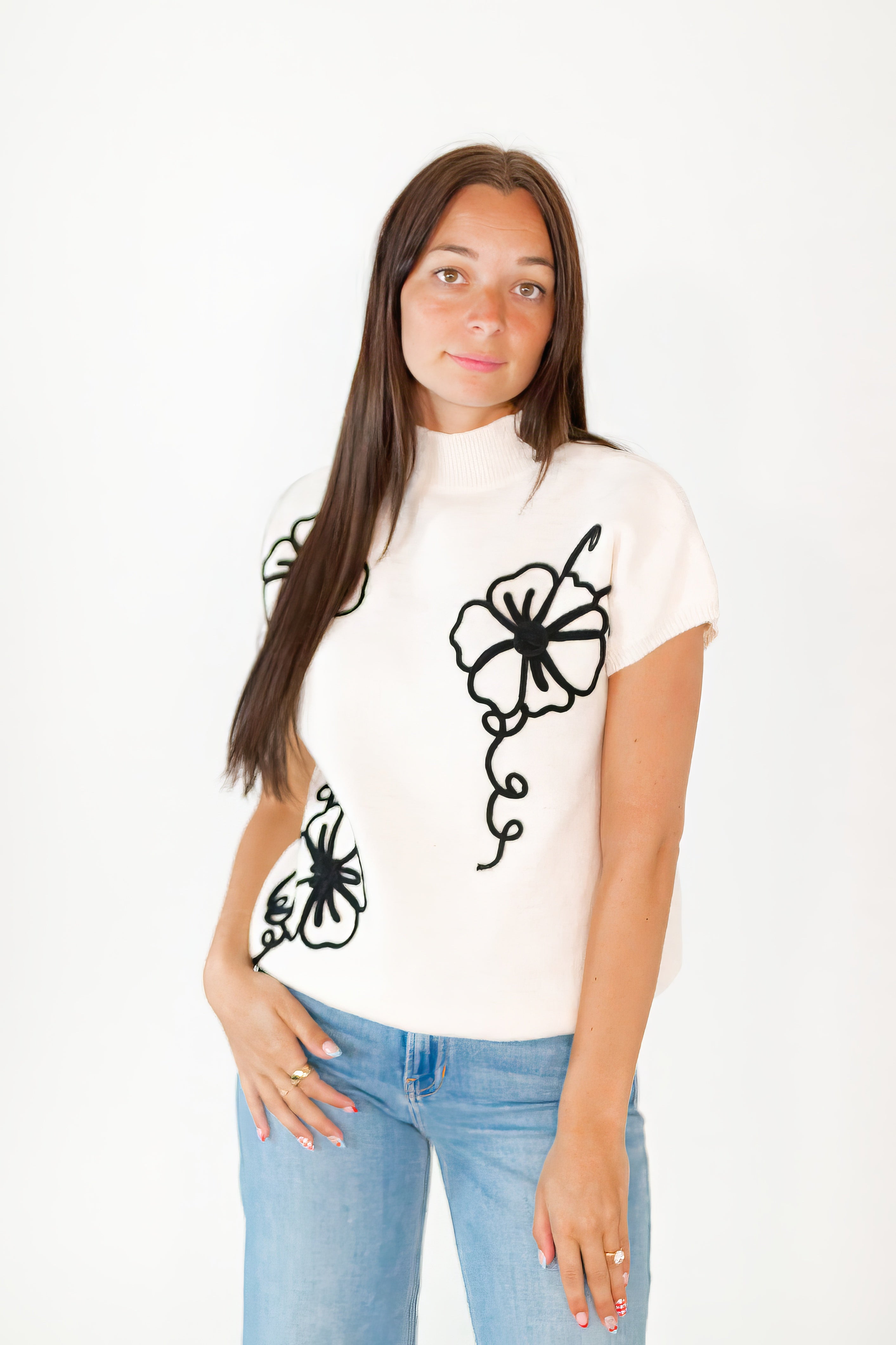 Mitsy Floral Knit Top · Cream