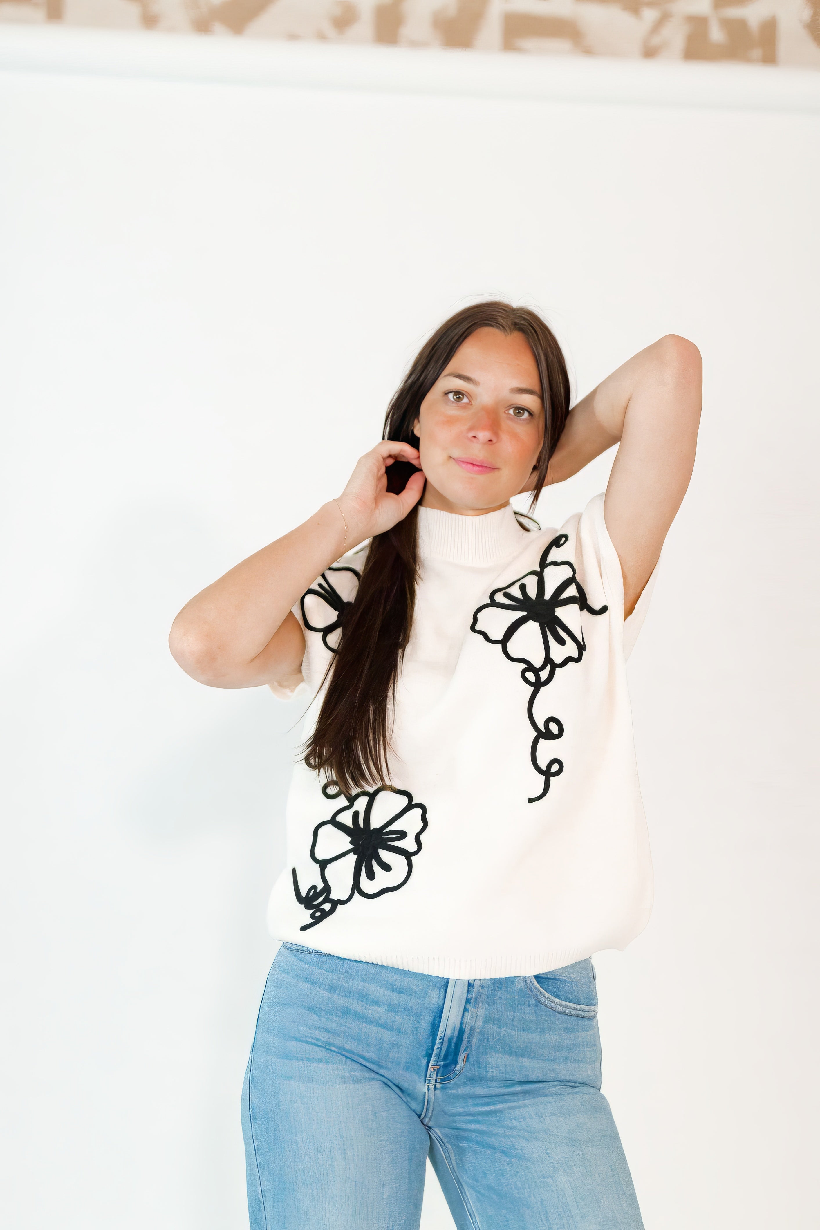 Mitsy Floral Knit Top · Cream