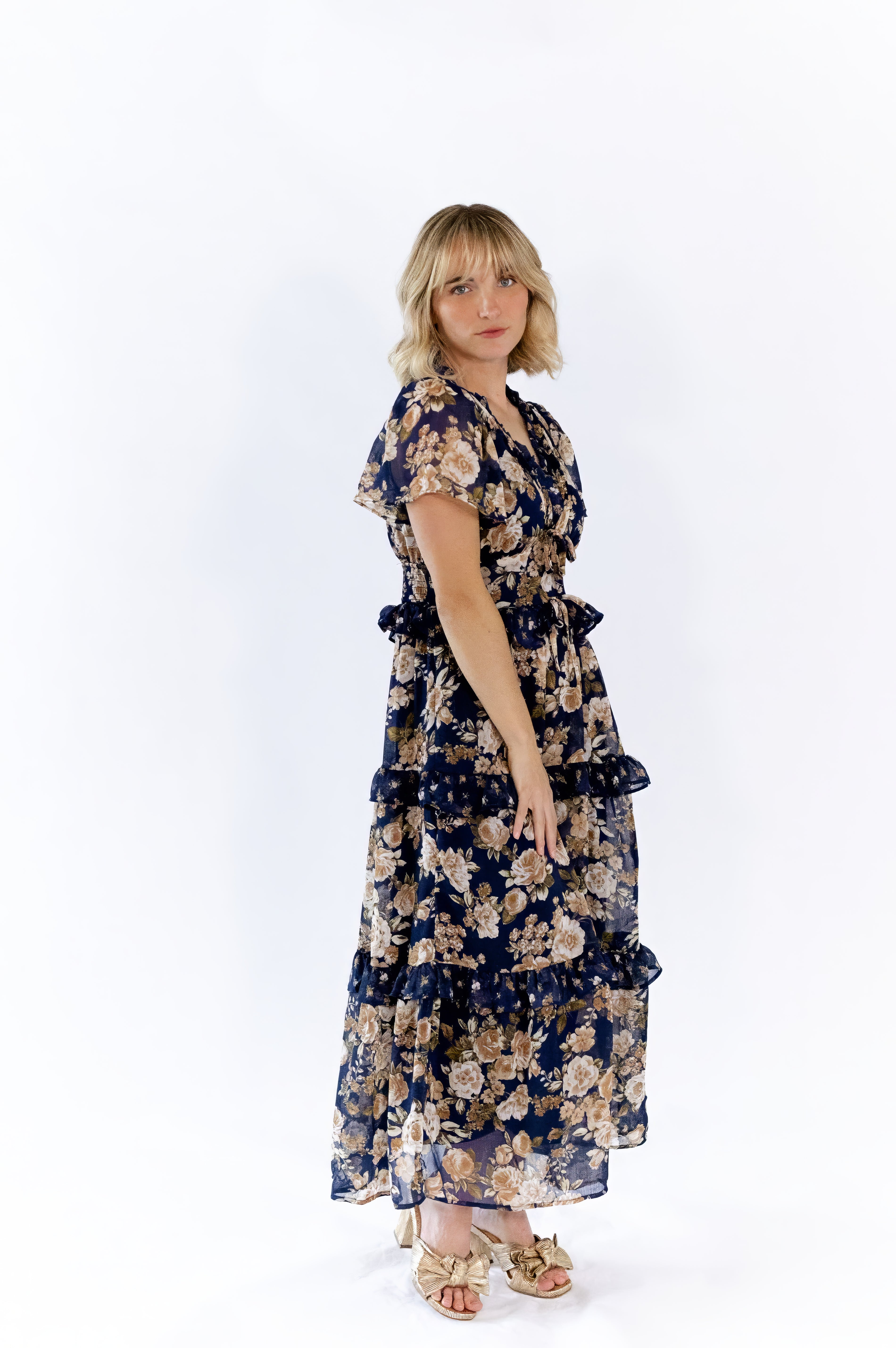 Eli Tiered Ruffle Midi Dress · Navy
