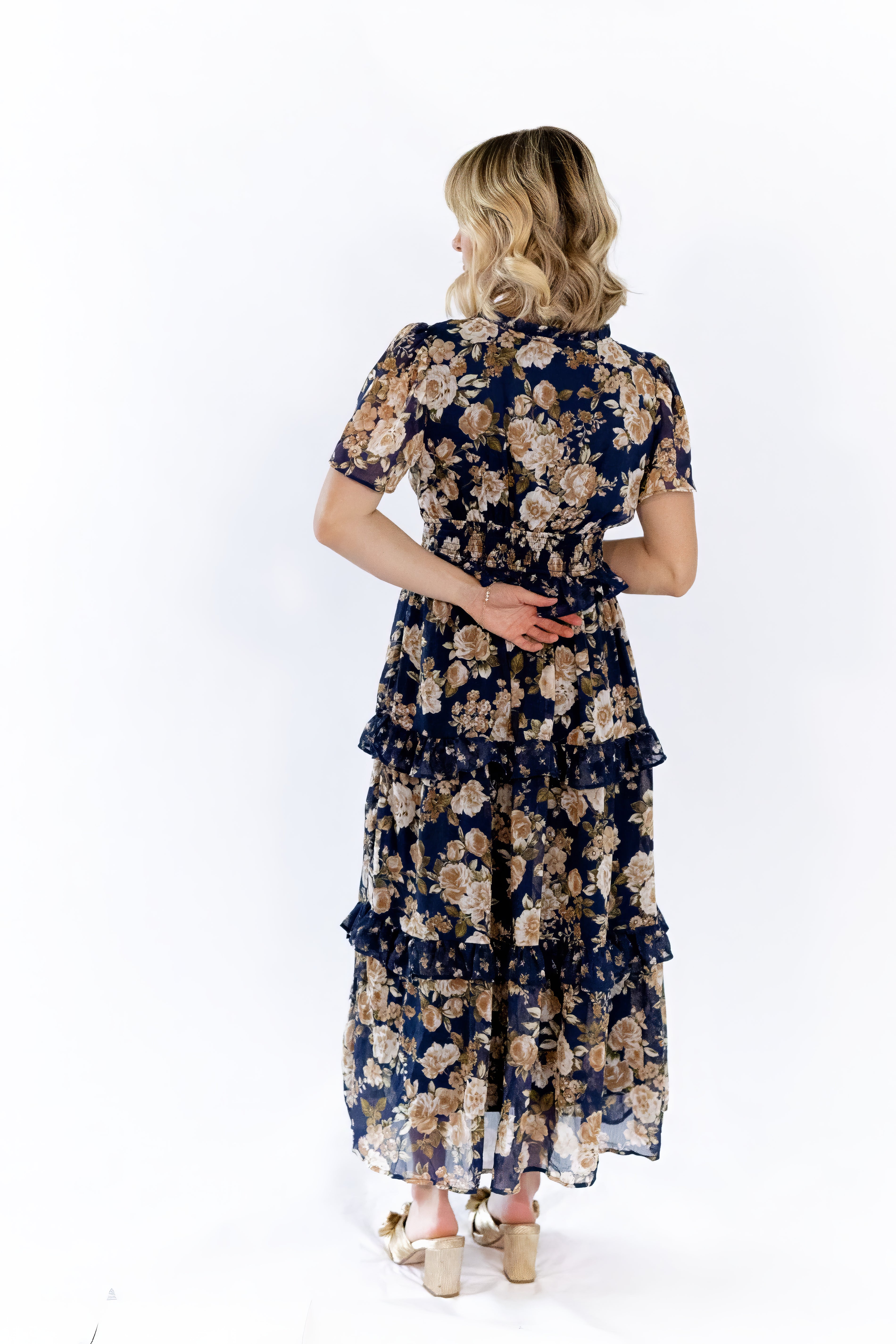 Eli Tiered Ruffle Midi Dress · Navy