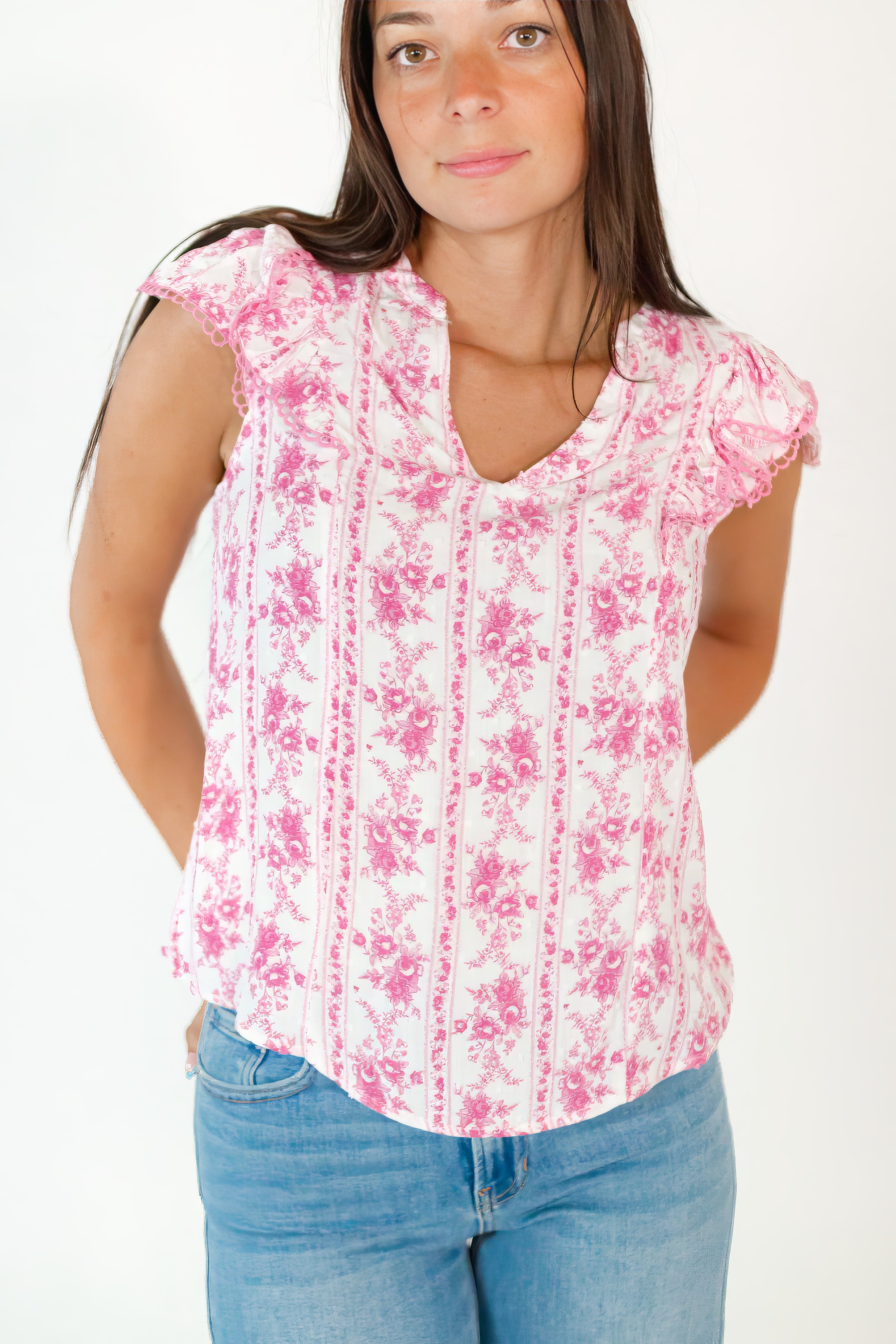 Elena Floral Split Neck Top