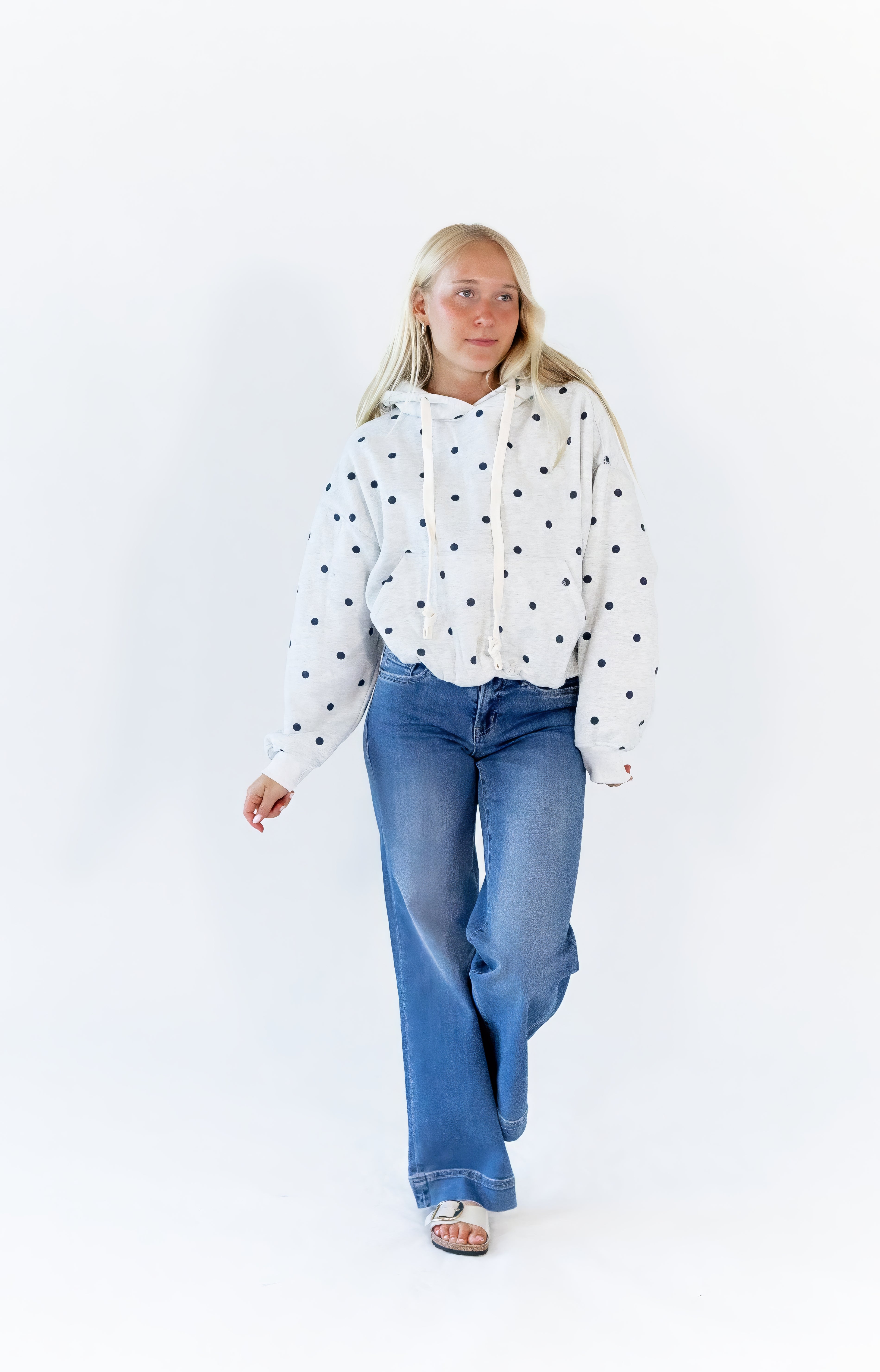 Brixley Polka Dot Bubble Hem Hoodie