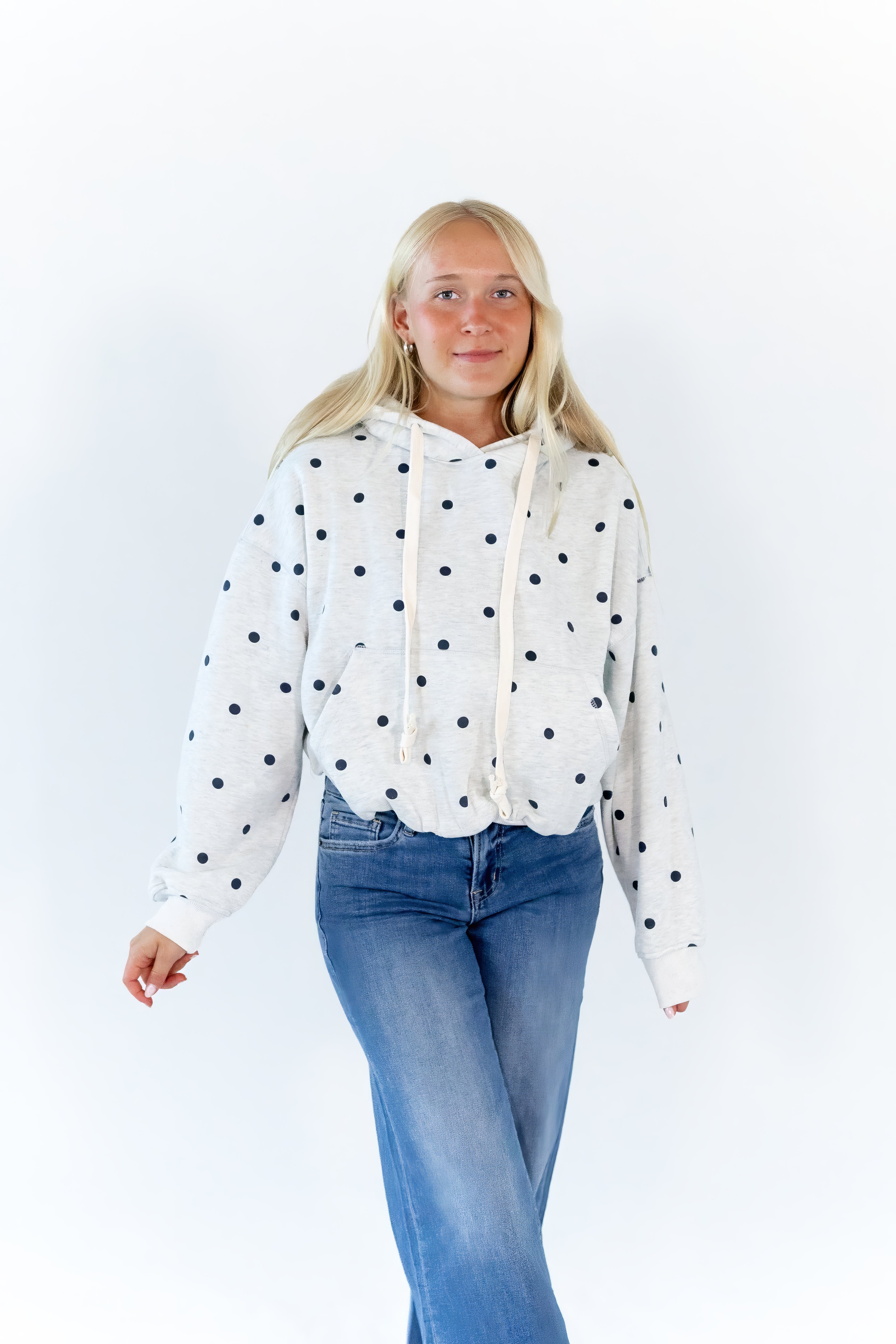 Brixley Polka Dot Bubble Hem Hoodie