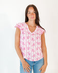 Elena Floral Split Neck Top
