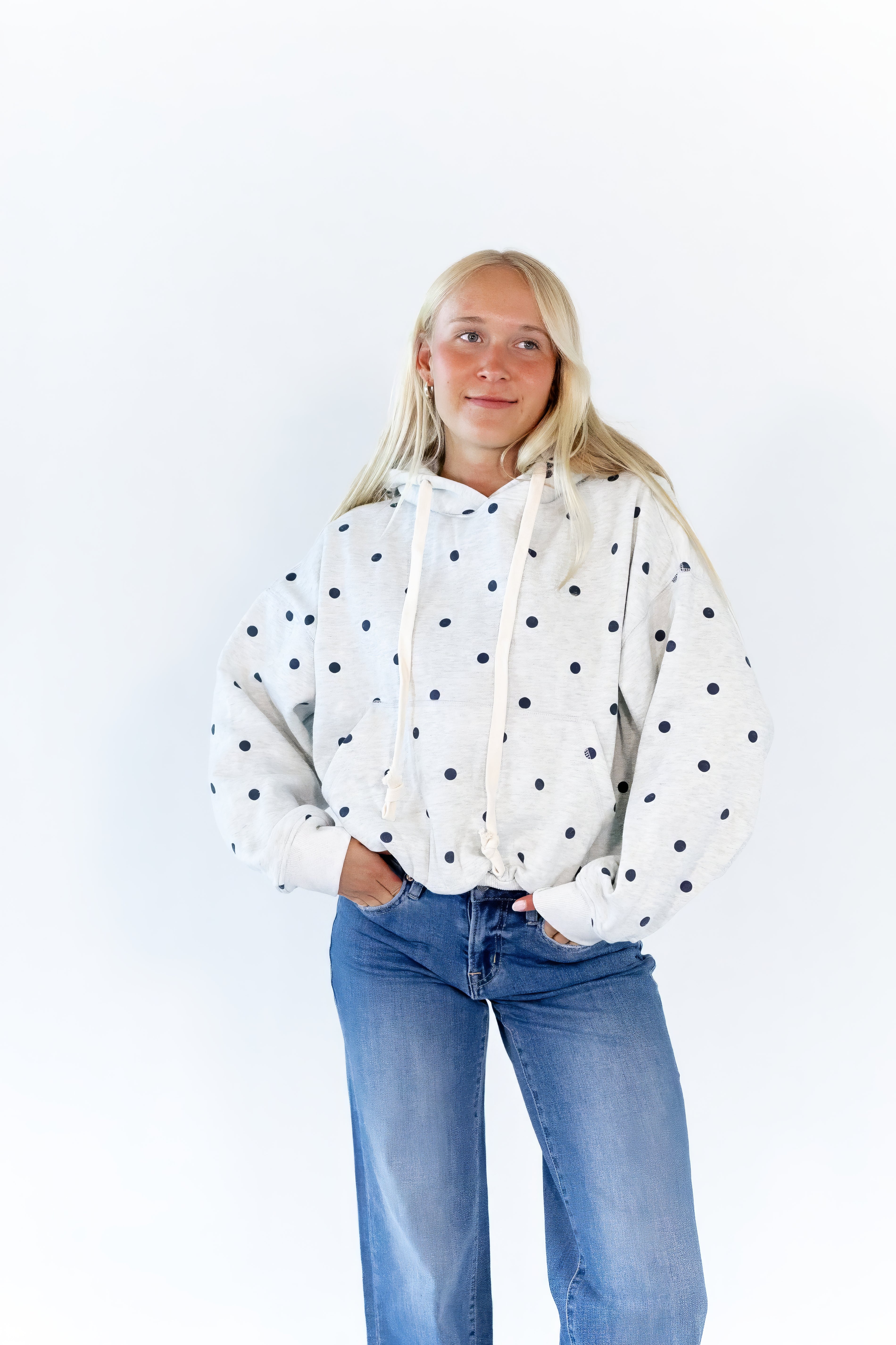 Brixley Polka Dot Bubble Hem Hoodie