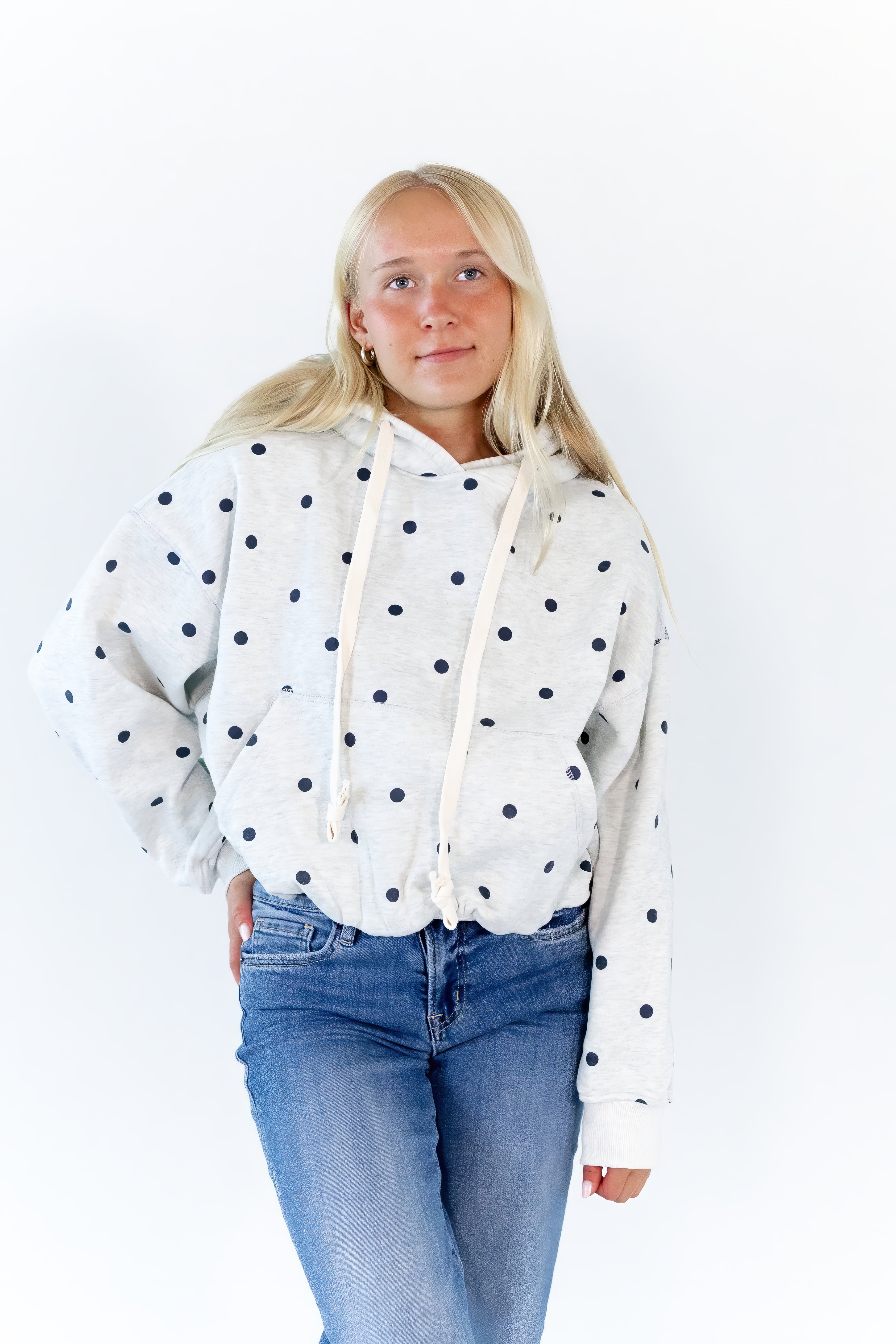 Brixley Polka Dot Bubble Hem Hoodie