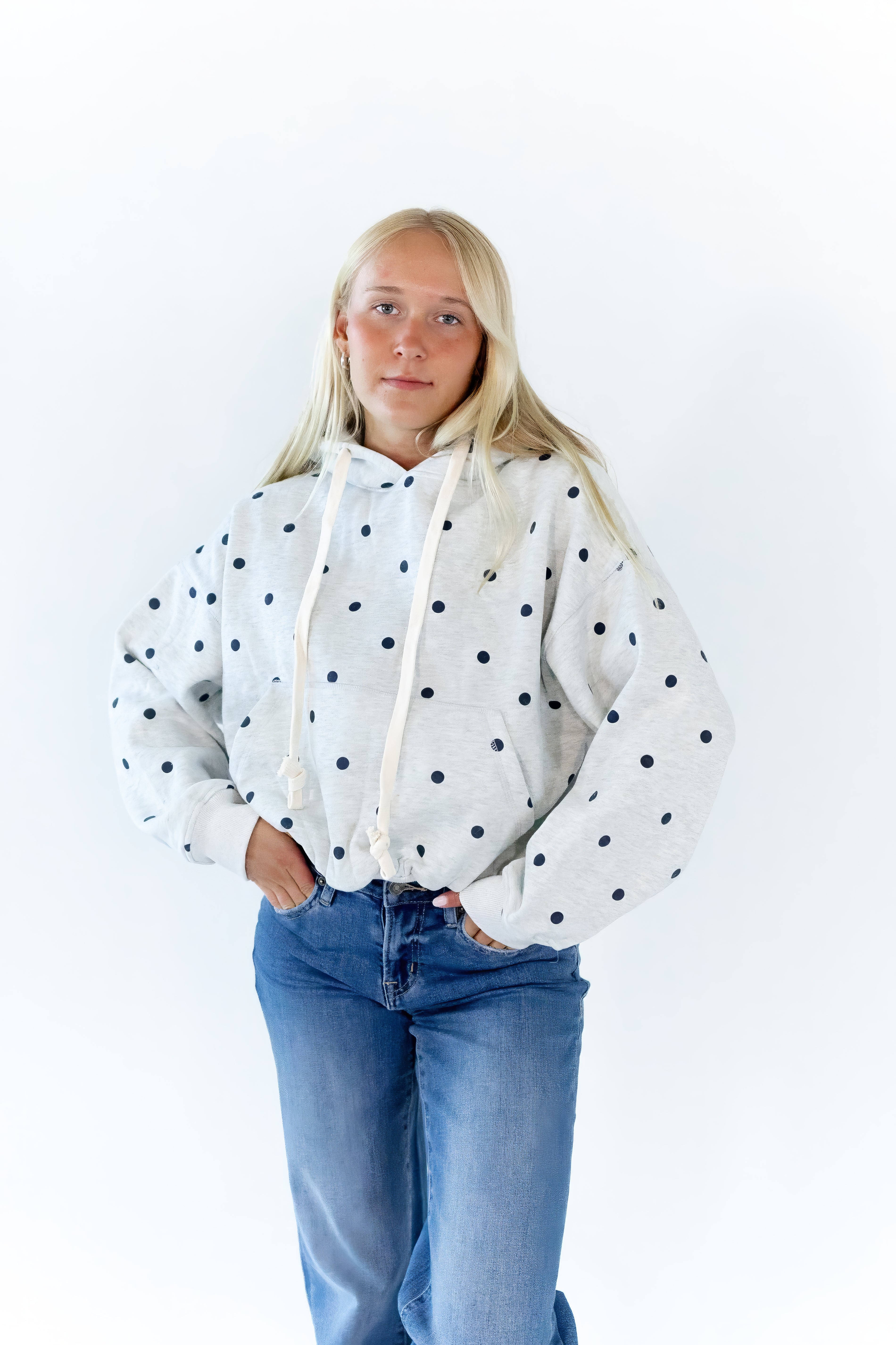 Brixley Polka Dot Bubble Hem Hoodie