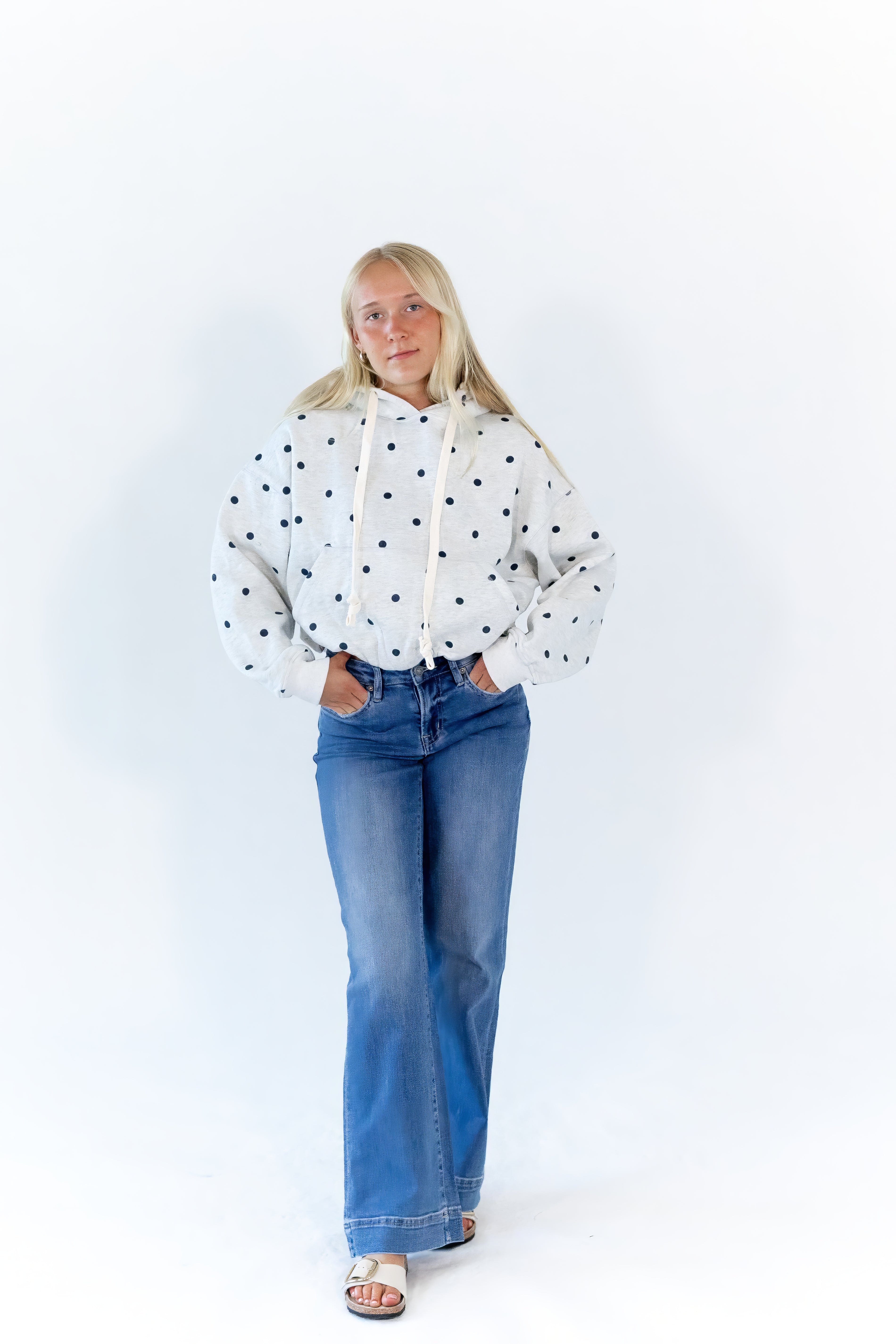 Brixley Polka Dot Bubble Hem Hoodie