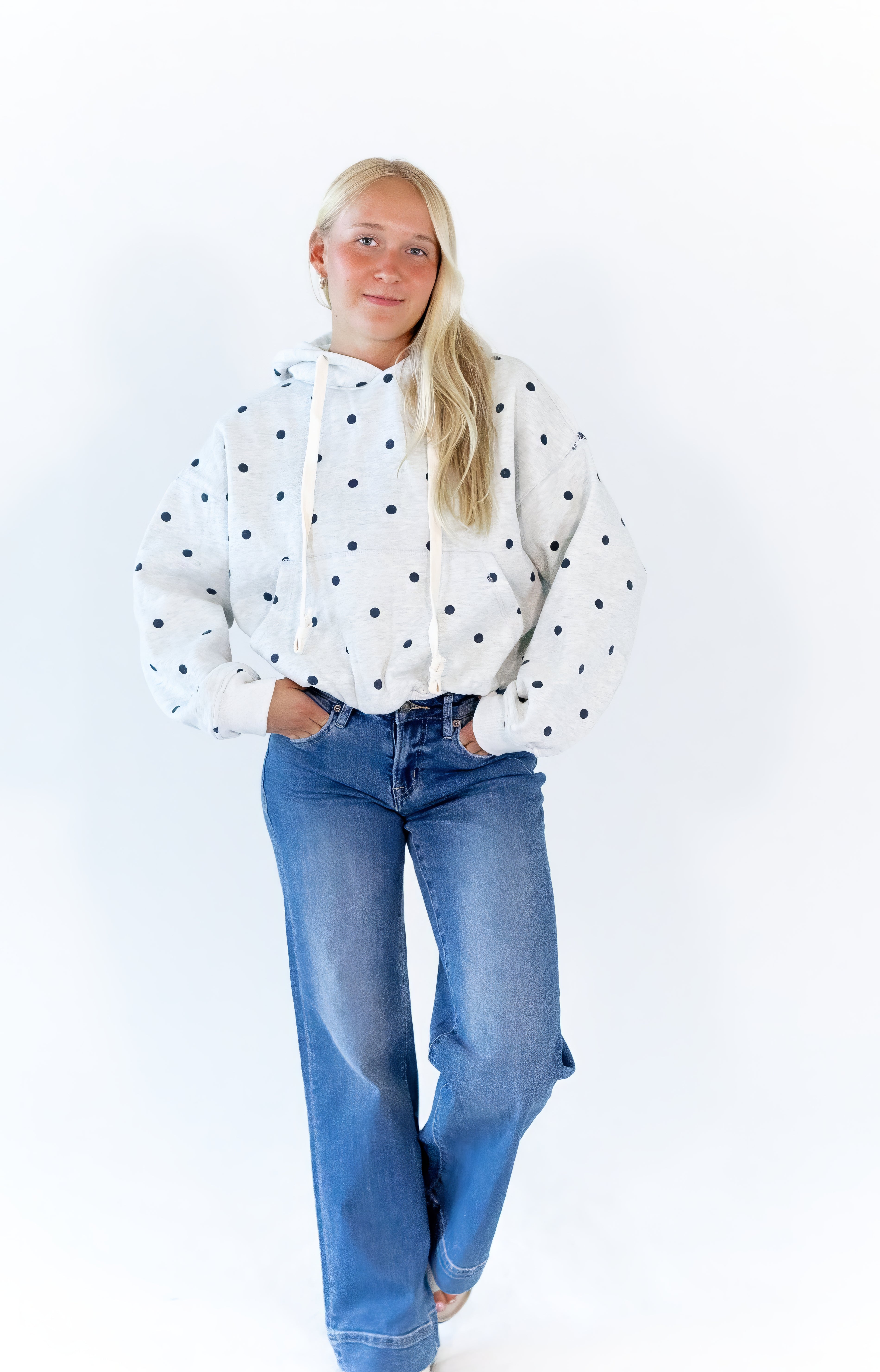 Brixley Polka Dot Bubble Hem Hoodie