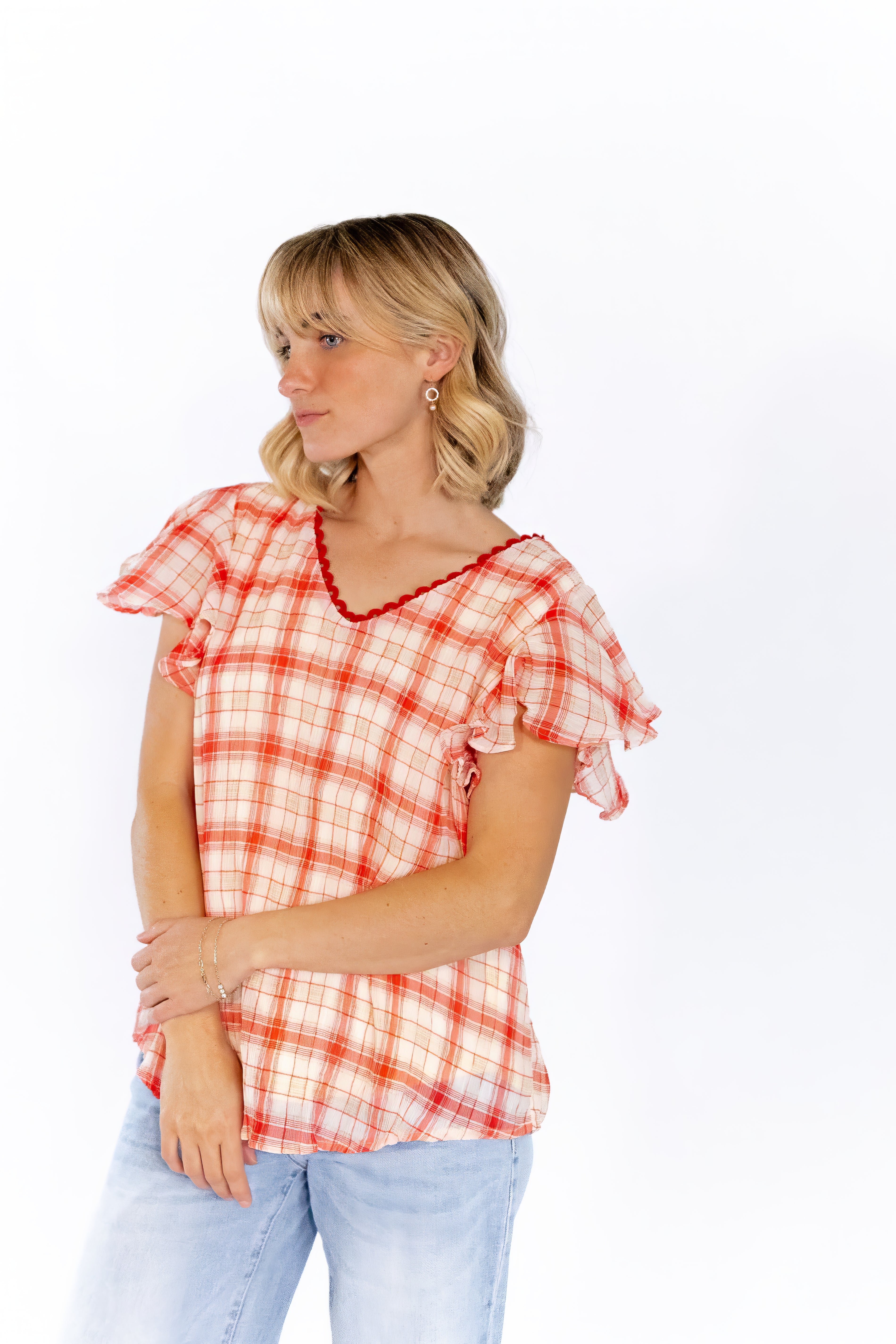 Enzo Plaid Lined Blouse
