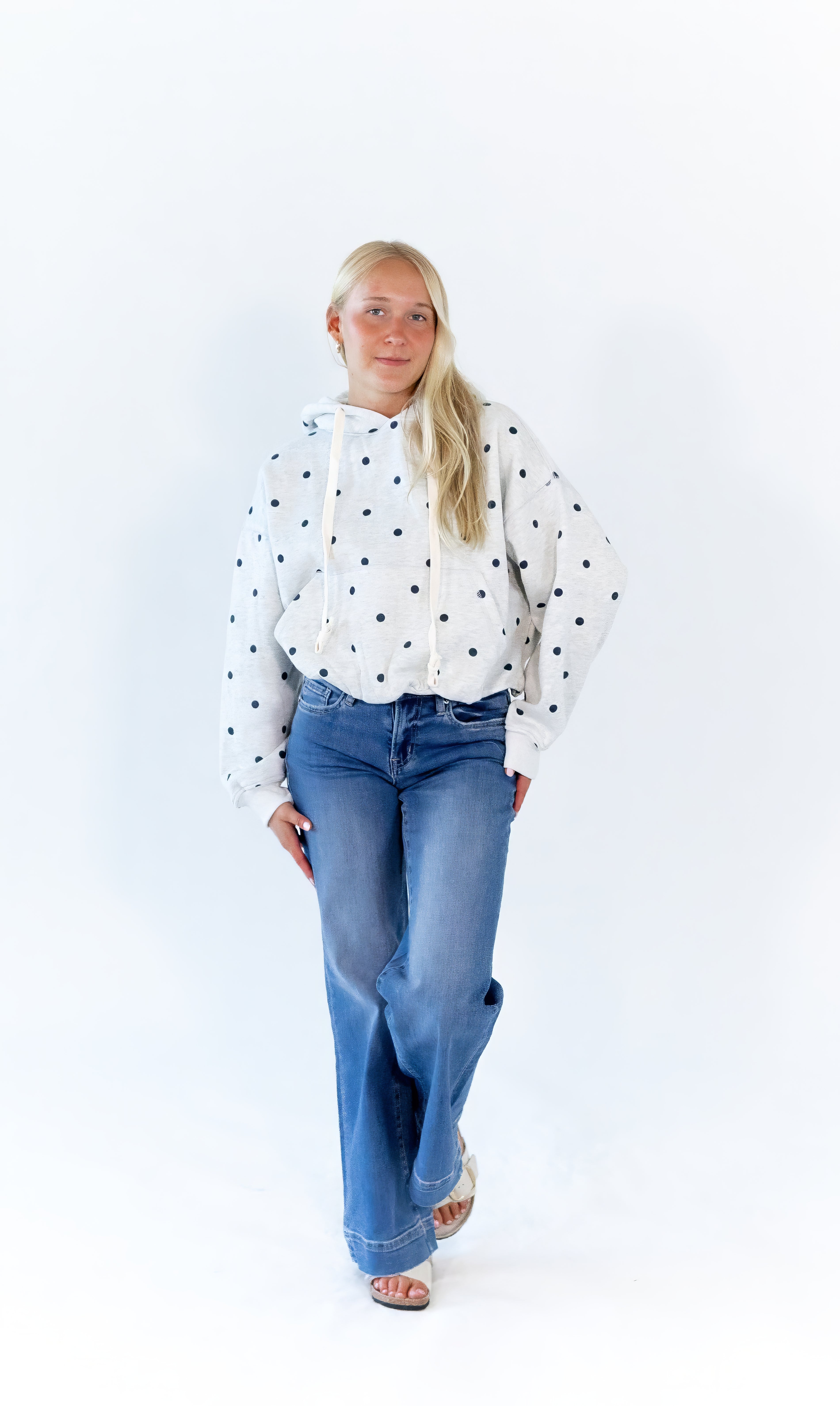 Brixley Polka Dot Bubble Hem Hoodie