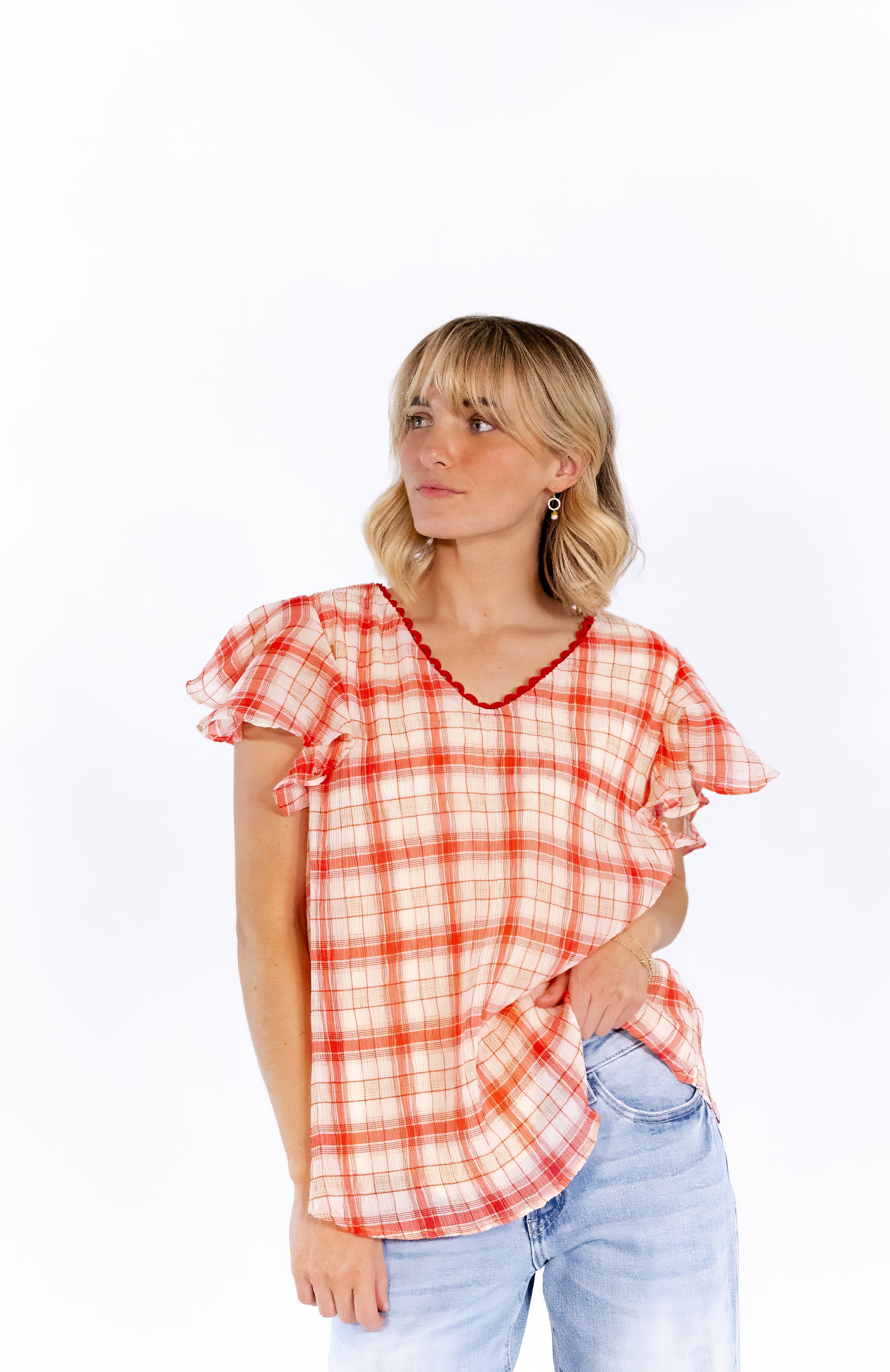 Enzo Plaid Lined Blouse