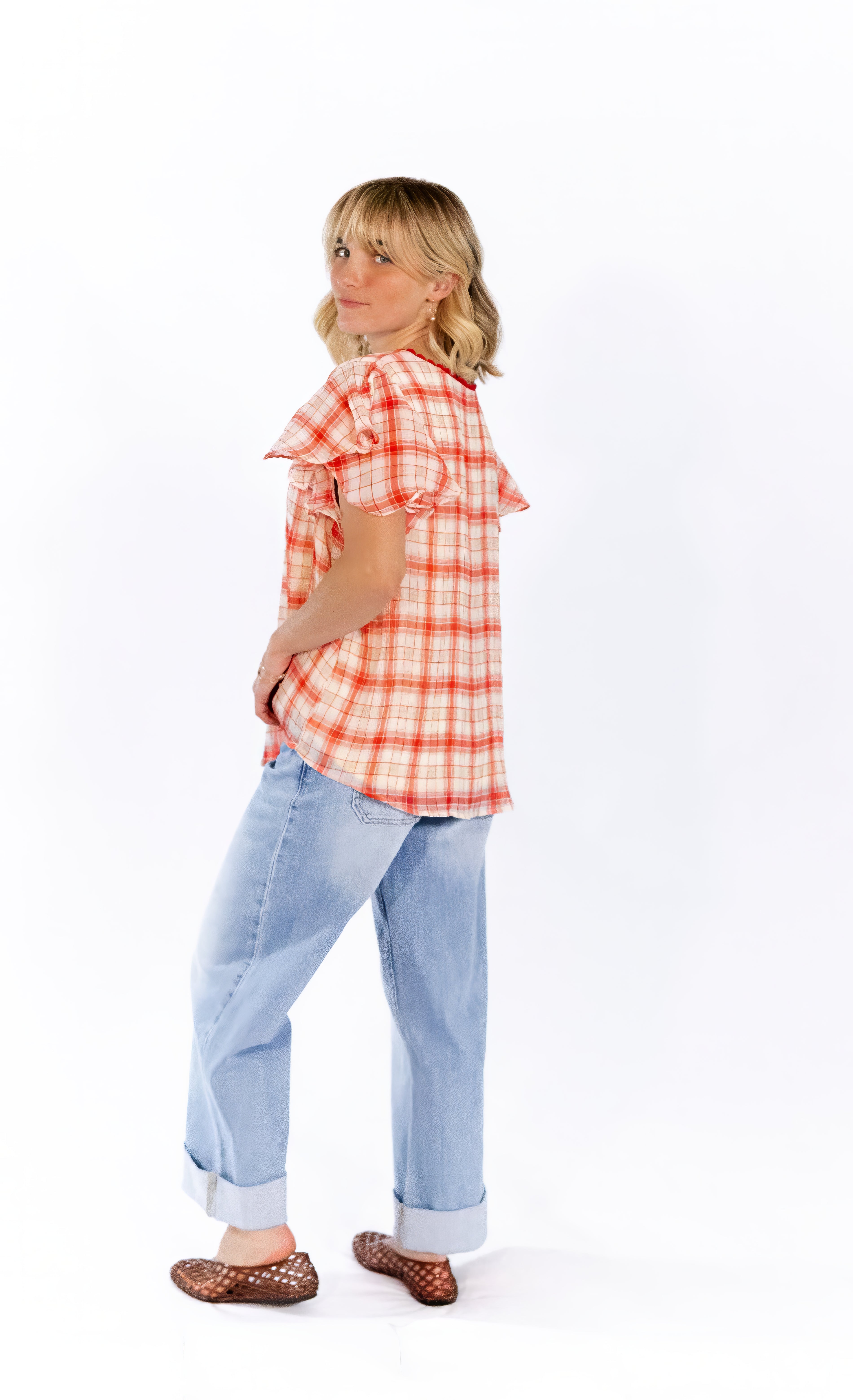 Enzo Plaid Lined Blouse