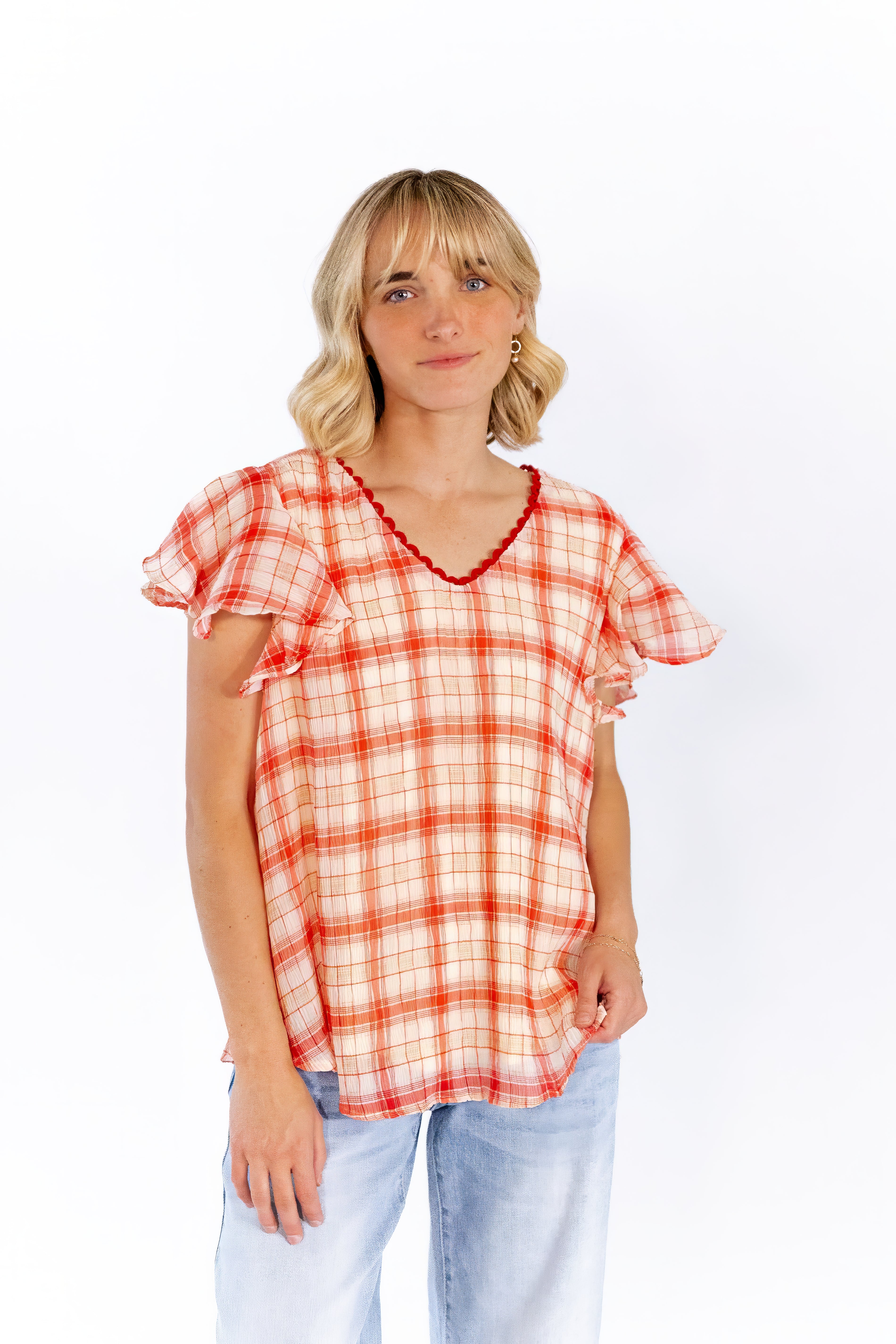 Enzo Plaid Lined Blouse