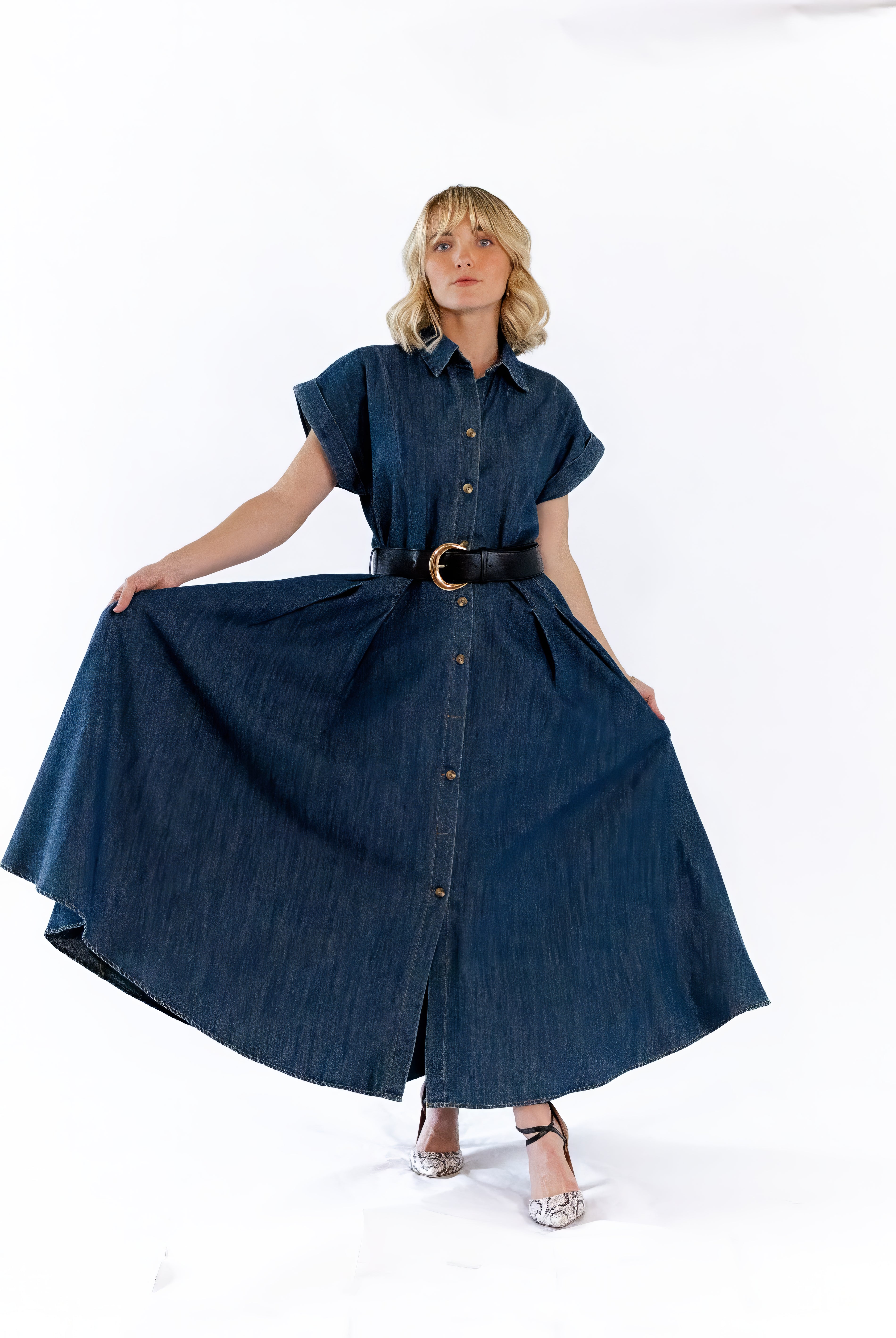 Marabele Belted Denim Dress – Twirl Boutique