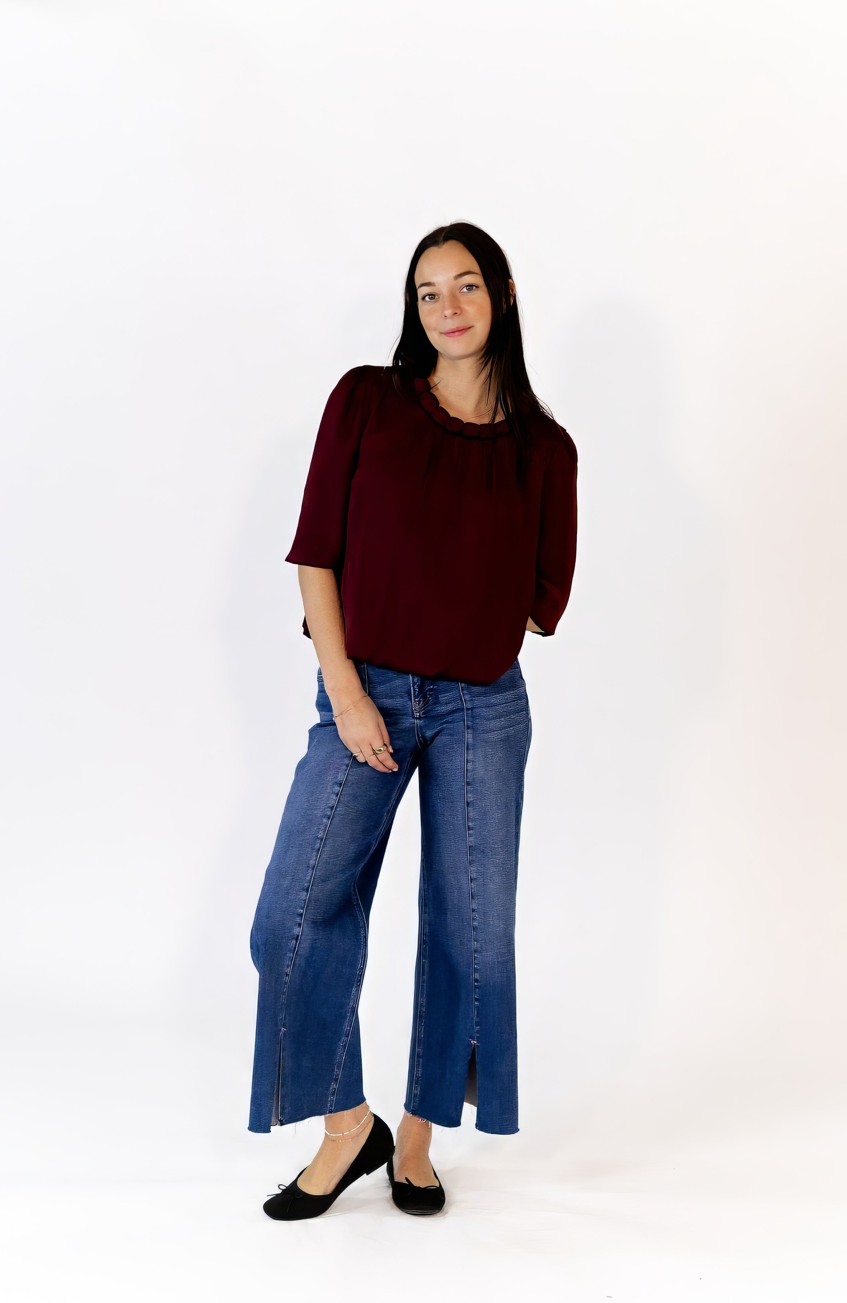 Ajen Braided Neckline Blouse · Wine