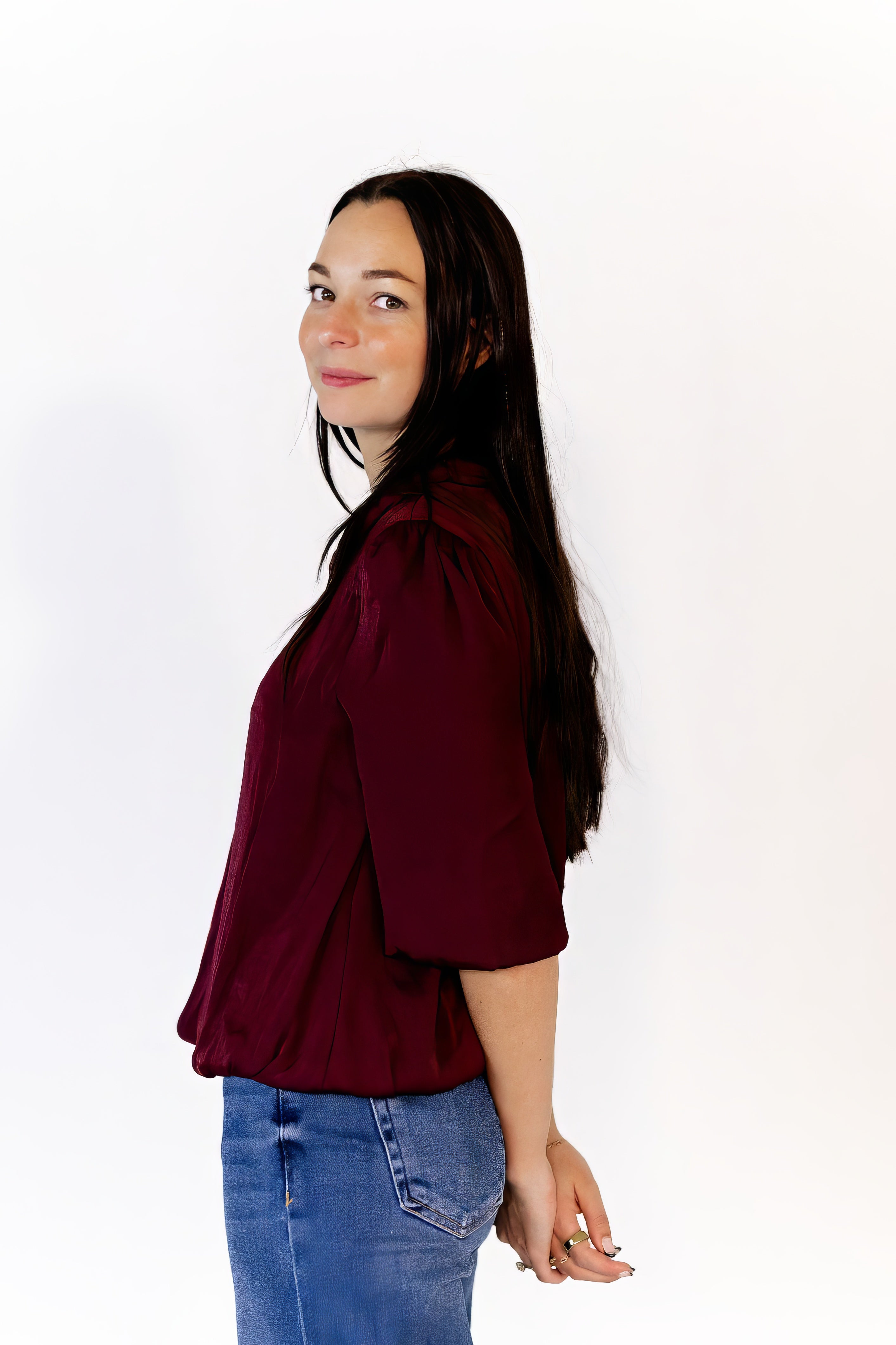 Ajen Braided Neckline Blouse · Wine
