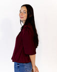 Ajen Braided Neckline Blouse · Wine