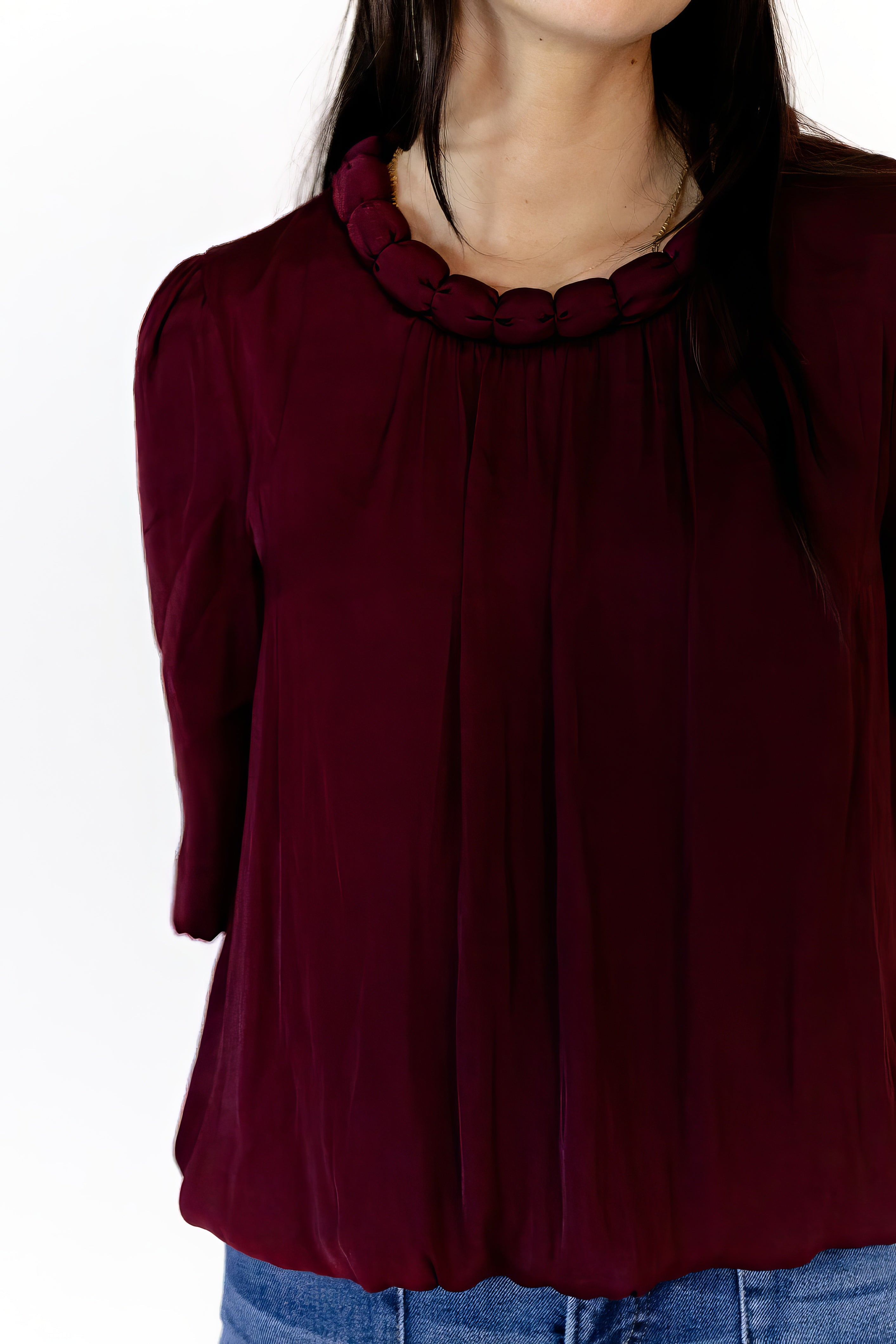 Ajen Braided Neckline Blouse · Wine