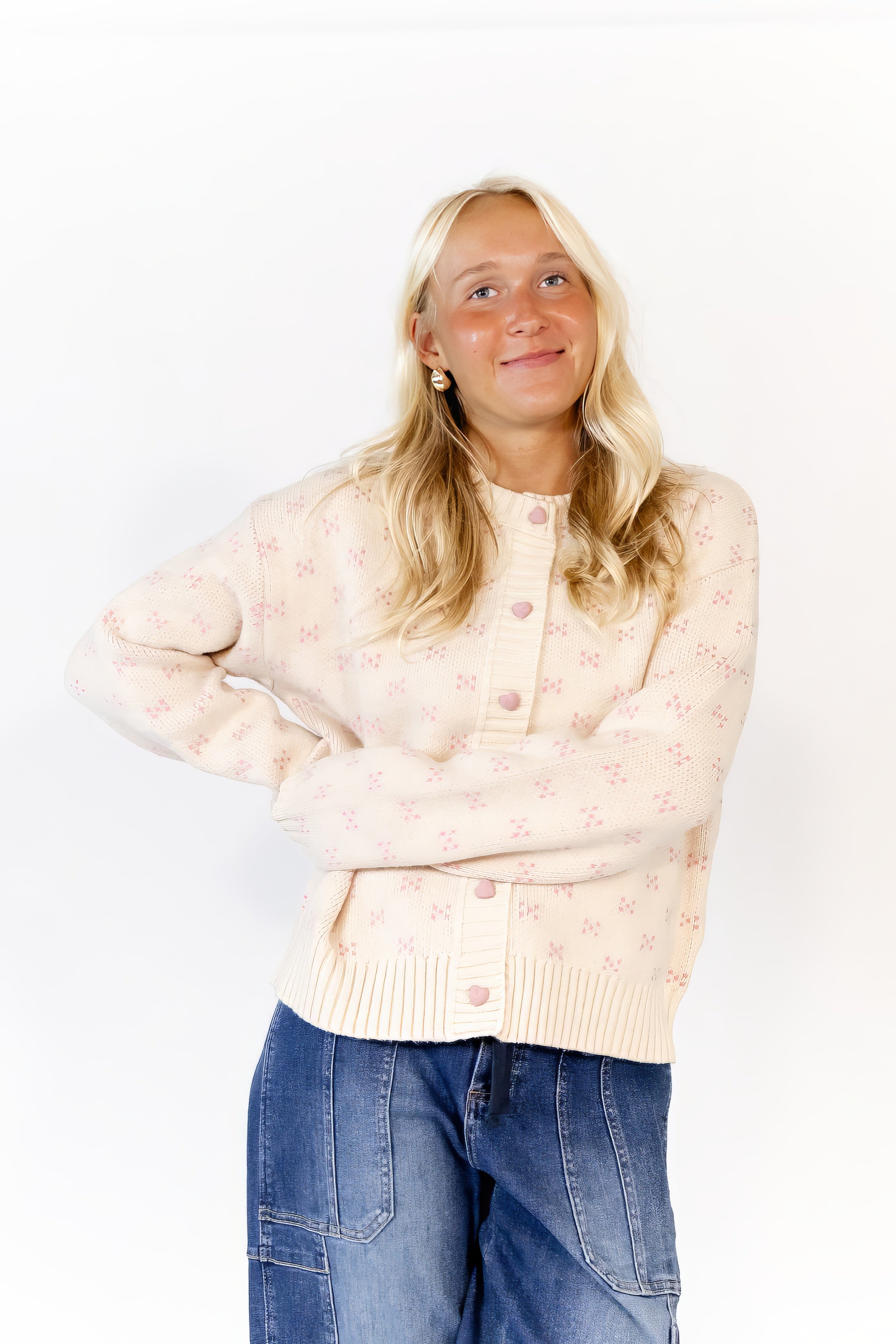 Tabby Heart Button Cardigan