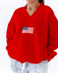 Flag Embroidered Plush Sweatshirt