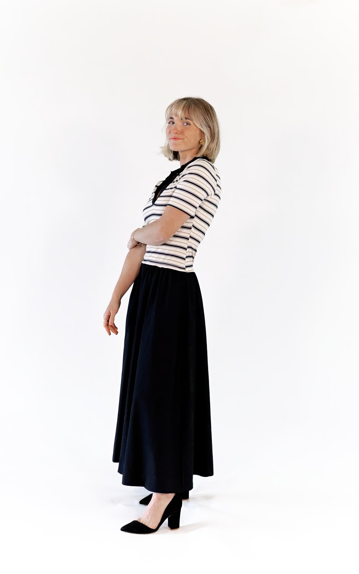 Vail Striped Midi Dress · Black