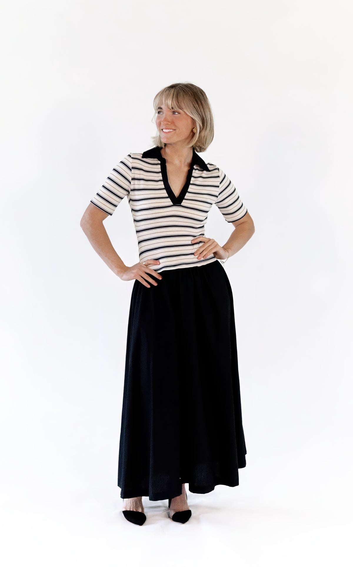Vail Striped Midi Dress · Black