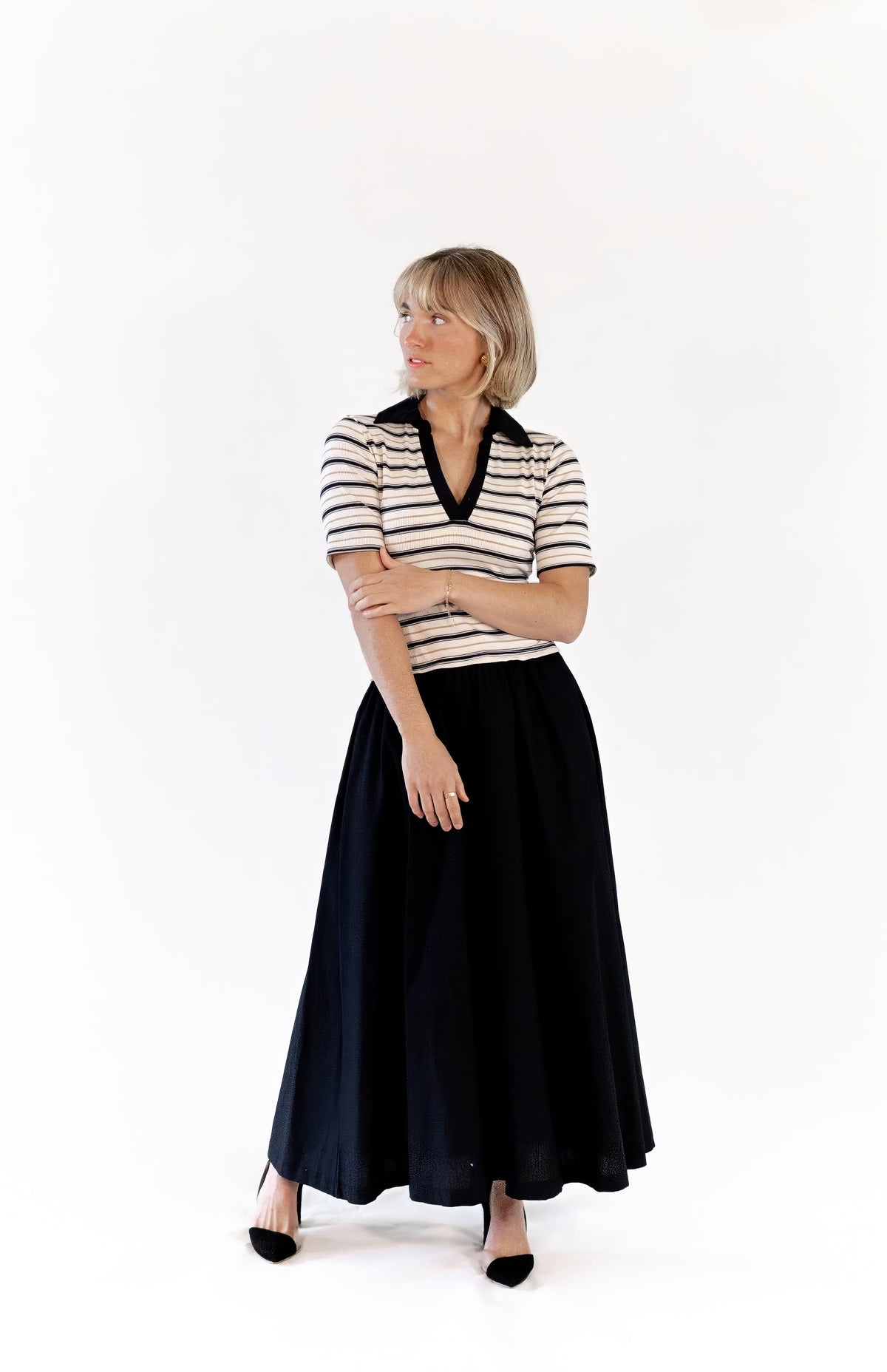 Vail Striped Midi Dress · Black