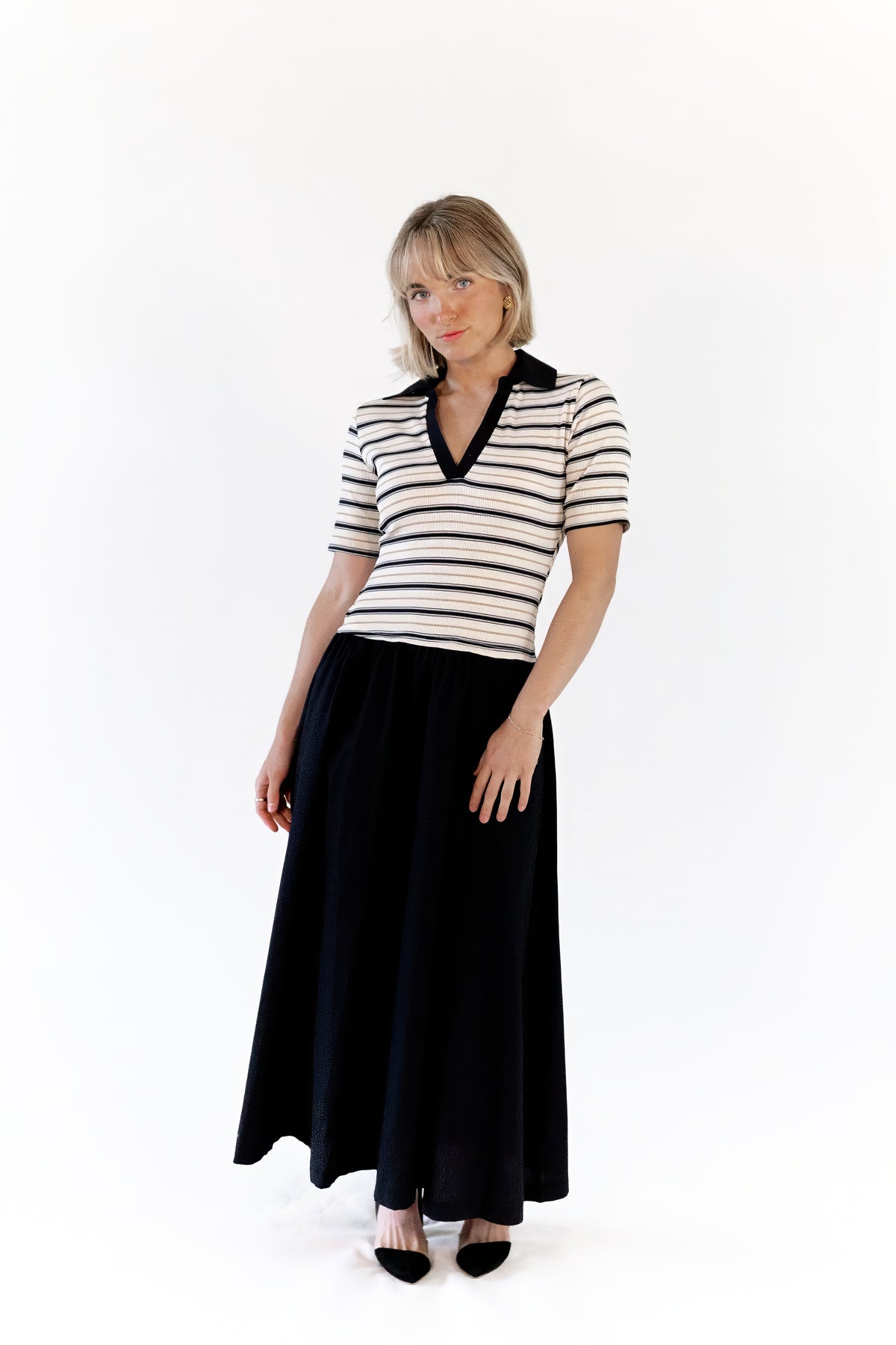 Vail Striped Midi Dress · Black