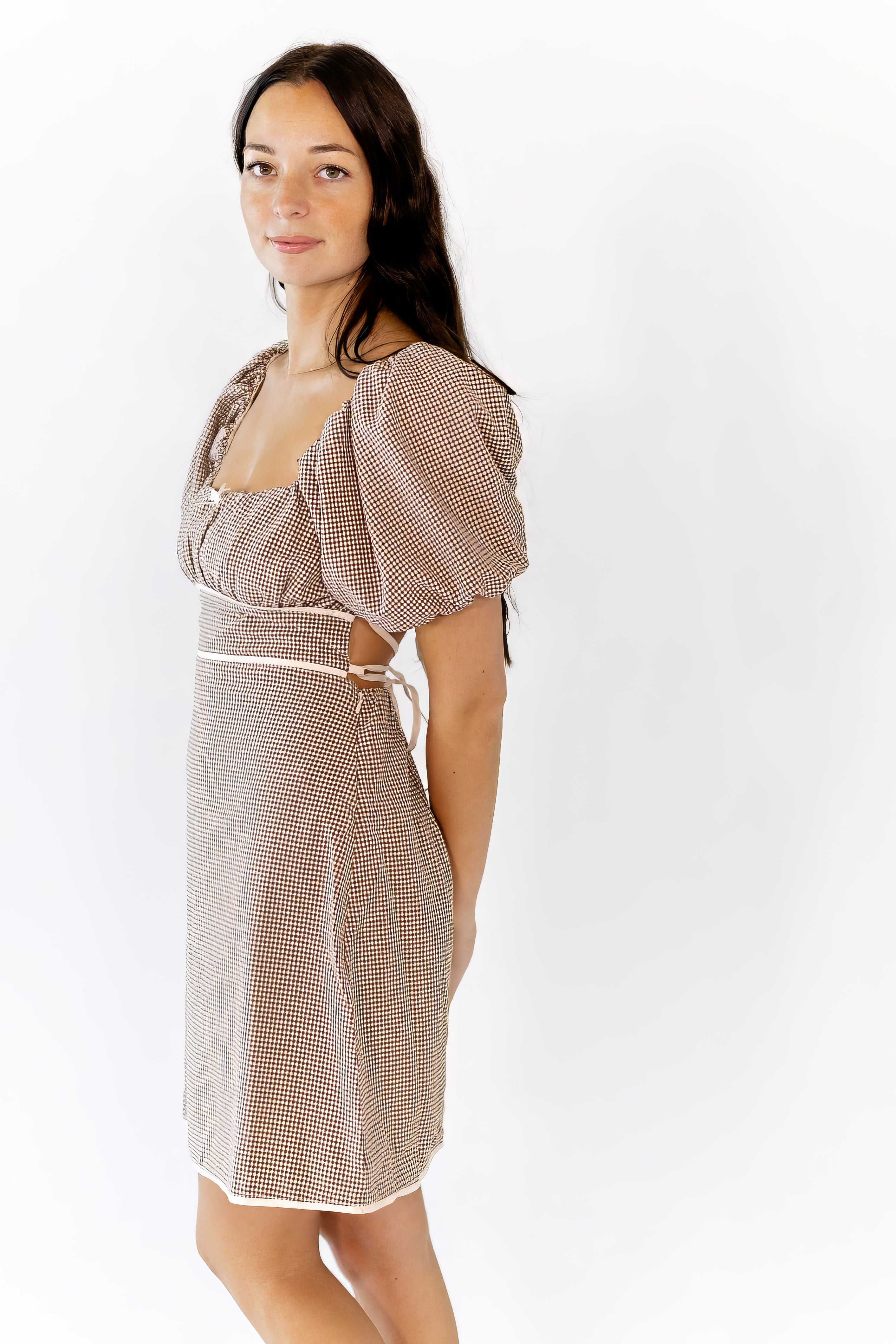 Tory Gingham Lace Up Back Dress