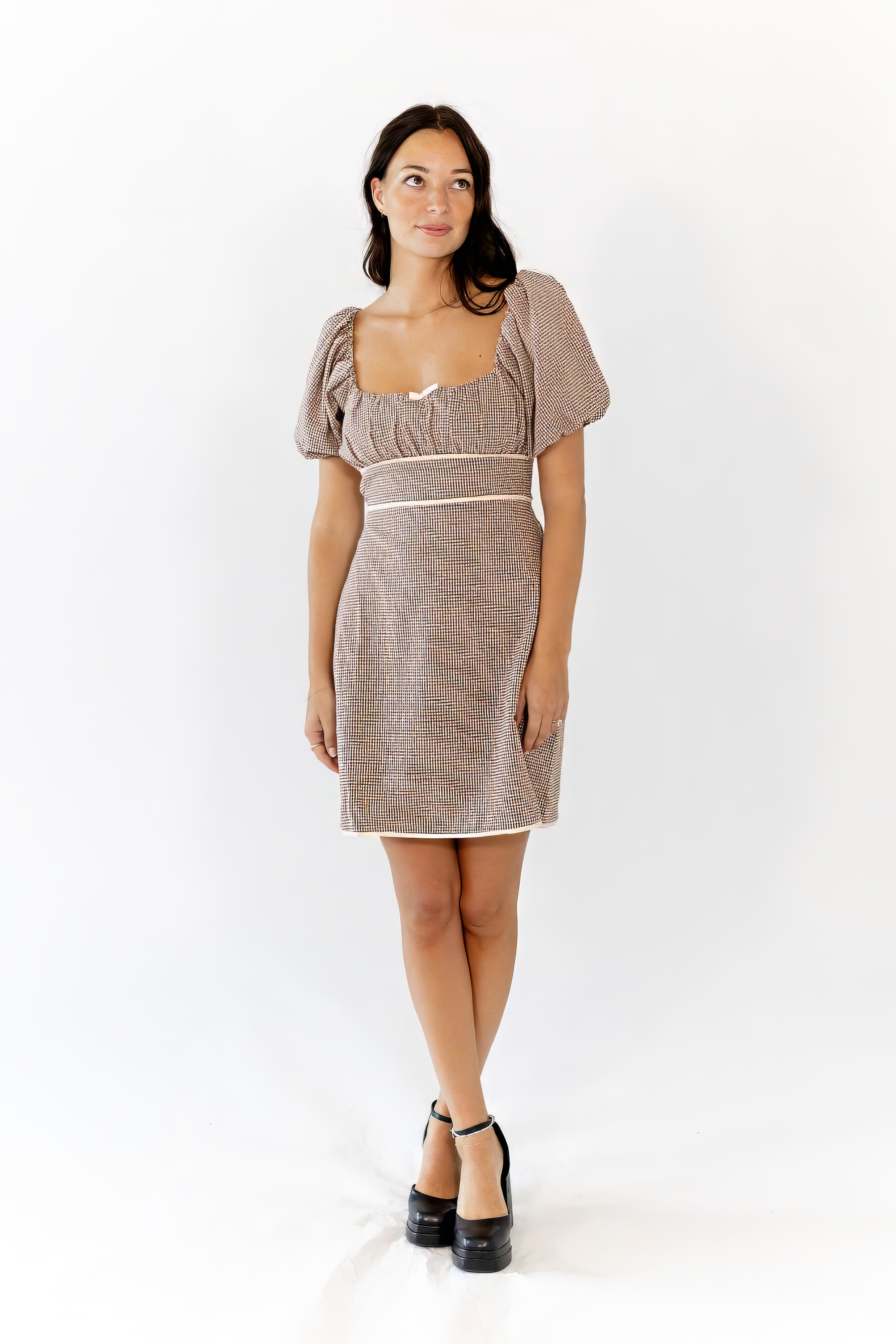 Tory Gingham Lace Up Back Dress
