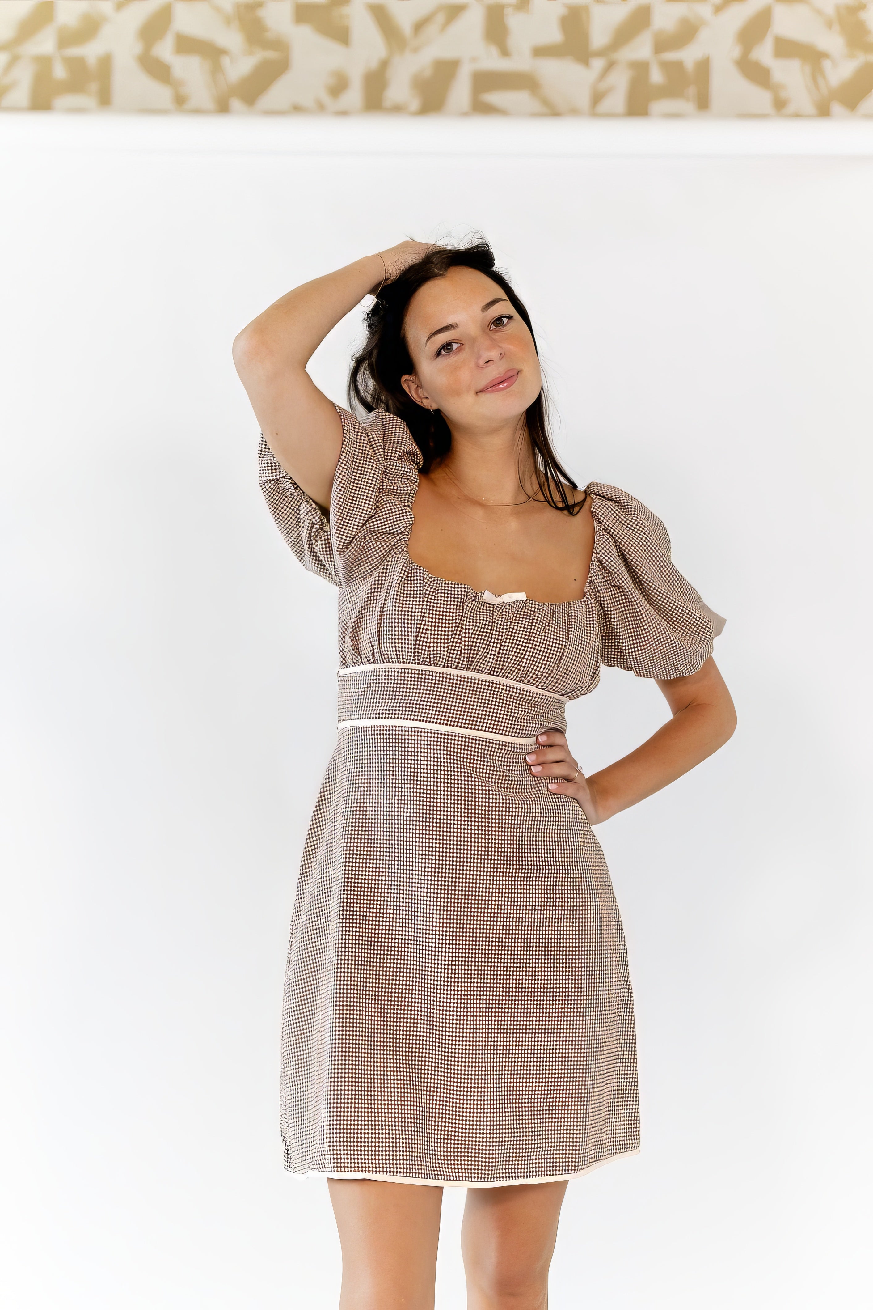 Tory Gingham Lace Up Back Dress