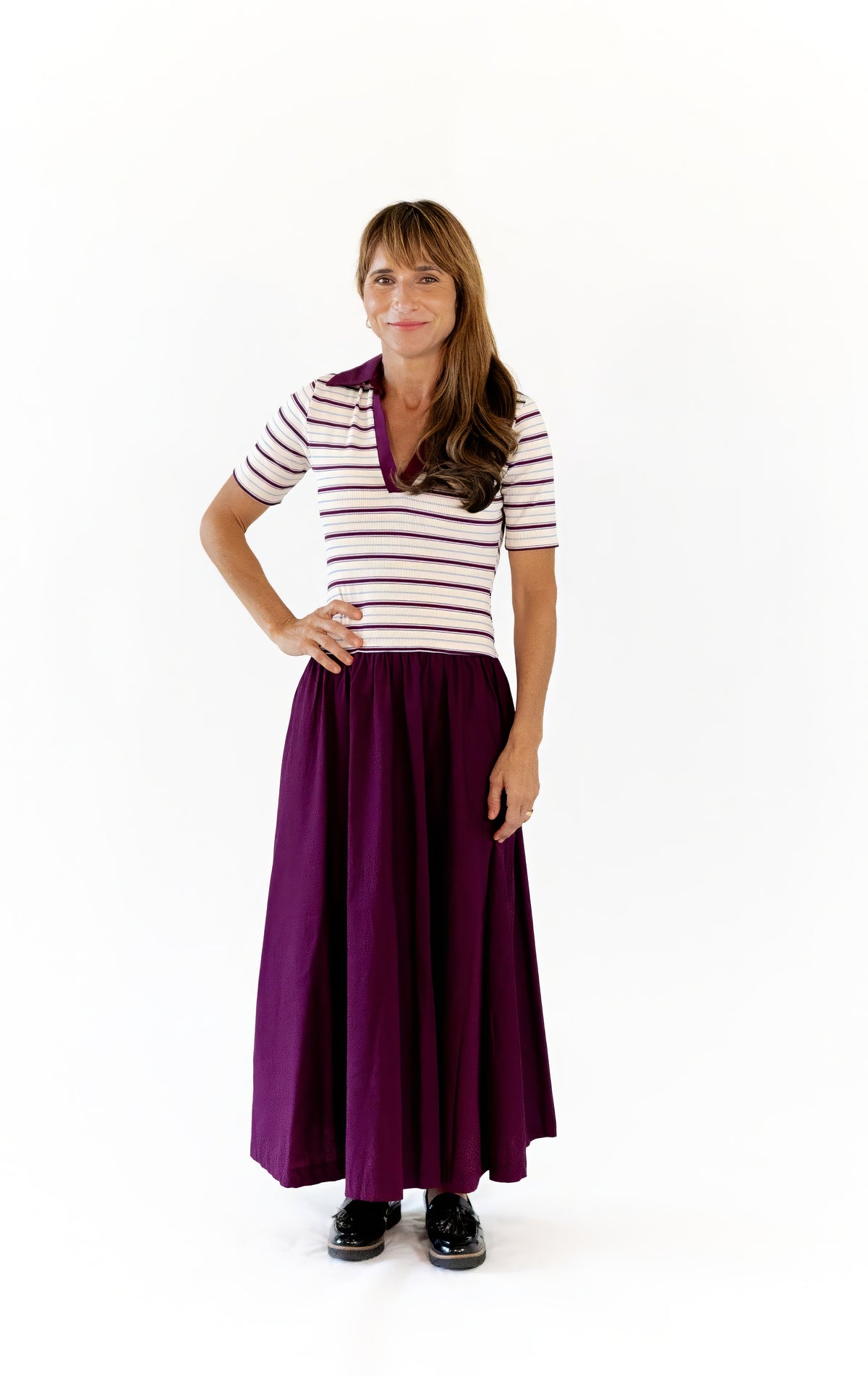 Vail Striped Midi Dress · Burgundy