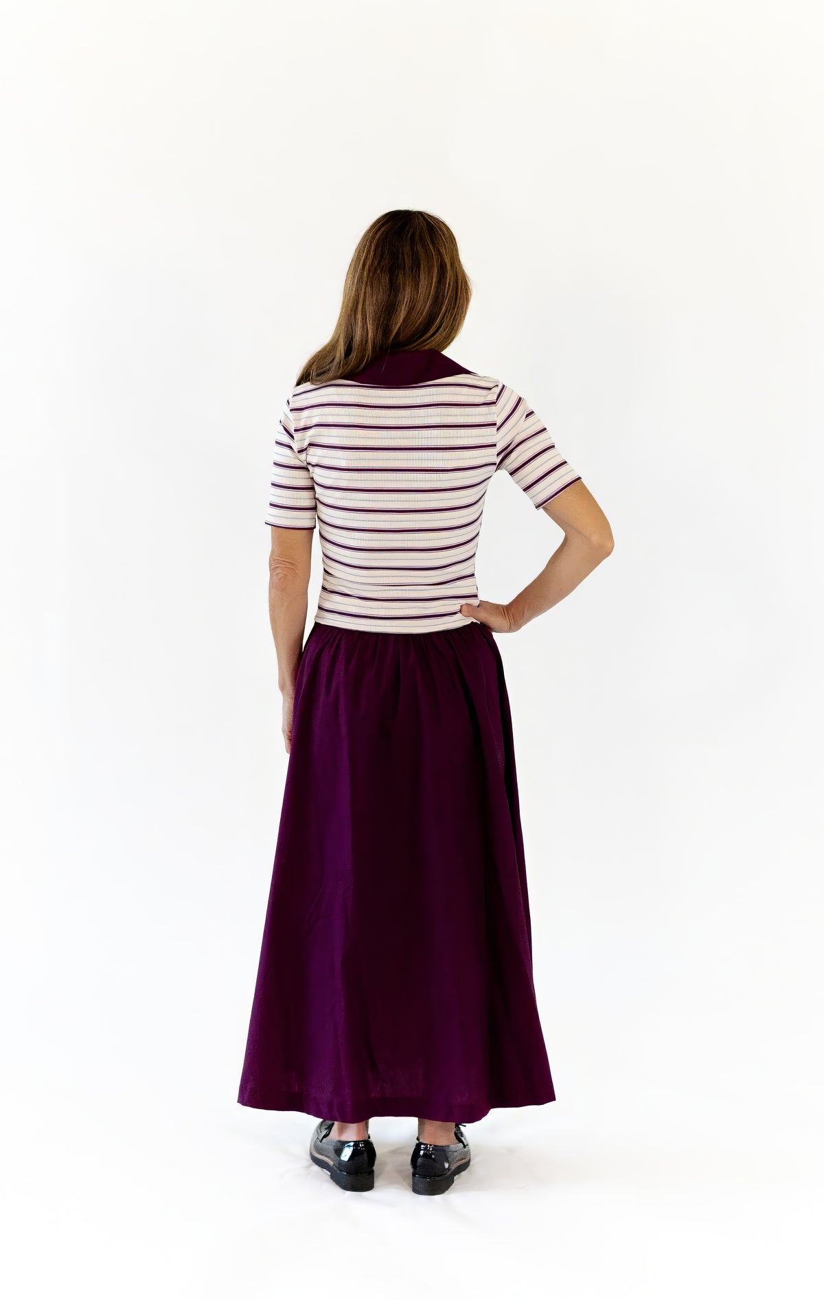 Vail Striped Midi Dress · Burgundy