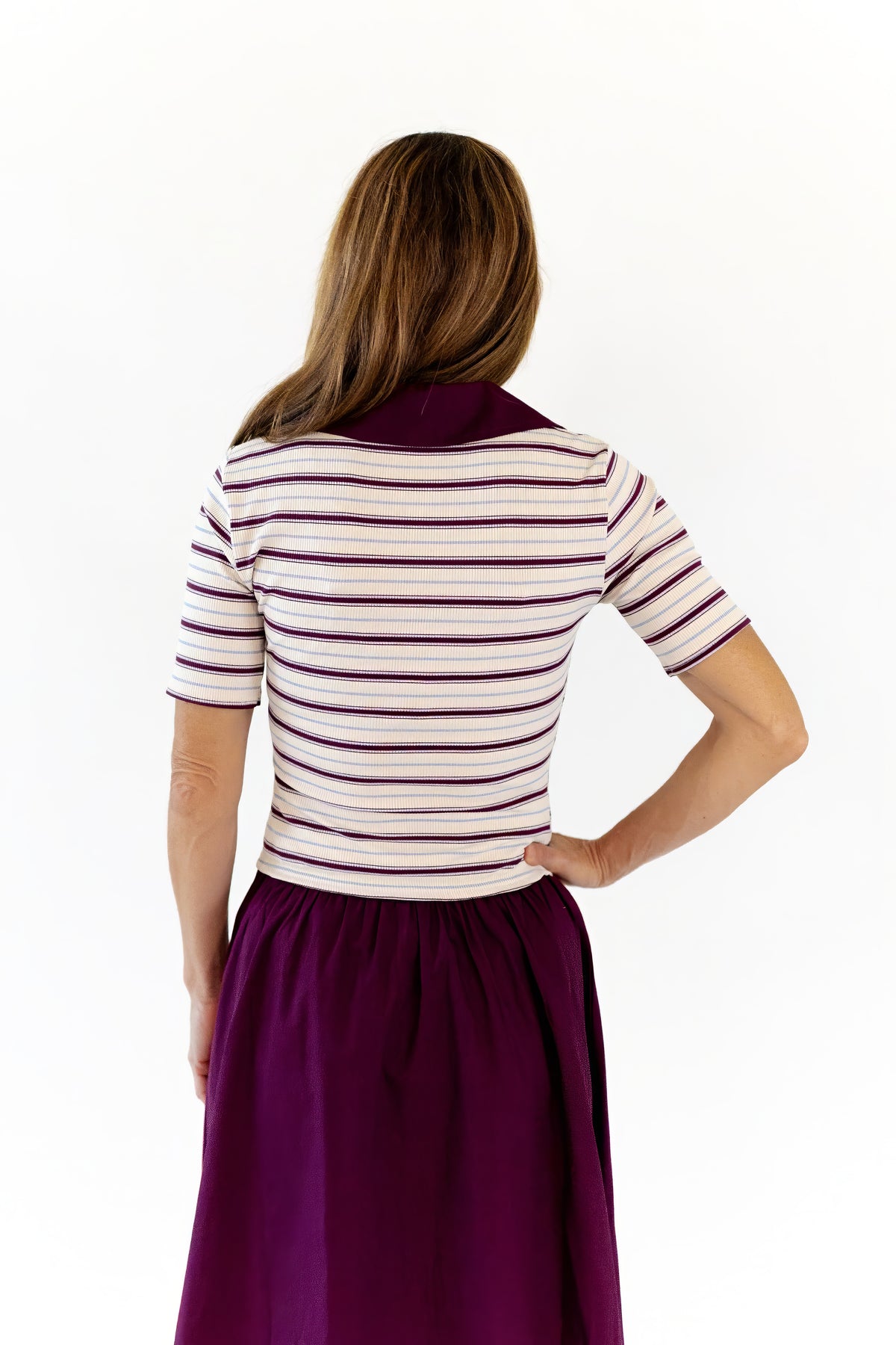 Vail Striped Midi Dress · Burgundy
