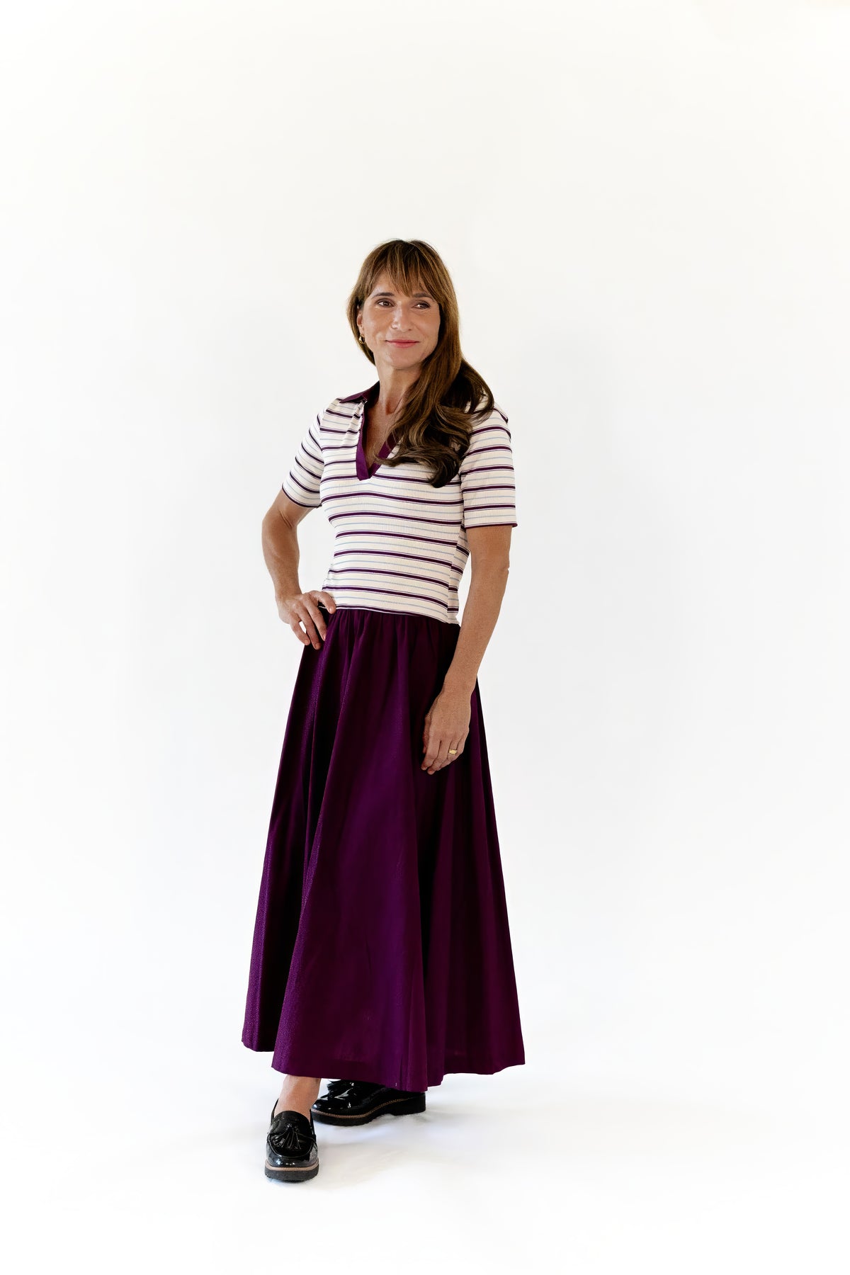 Vail Striped Midi Dress · Burgundy