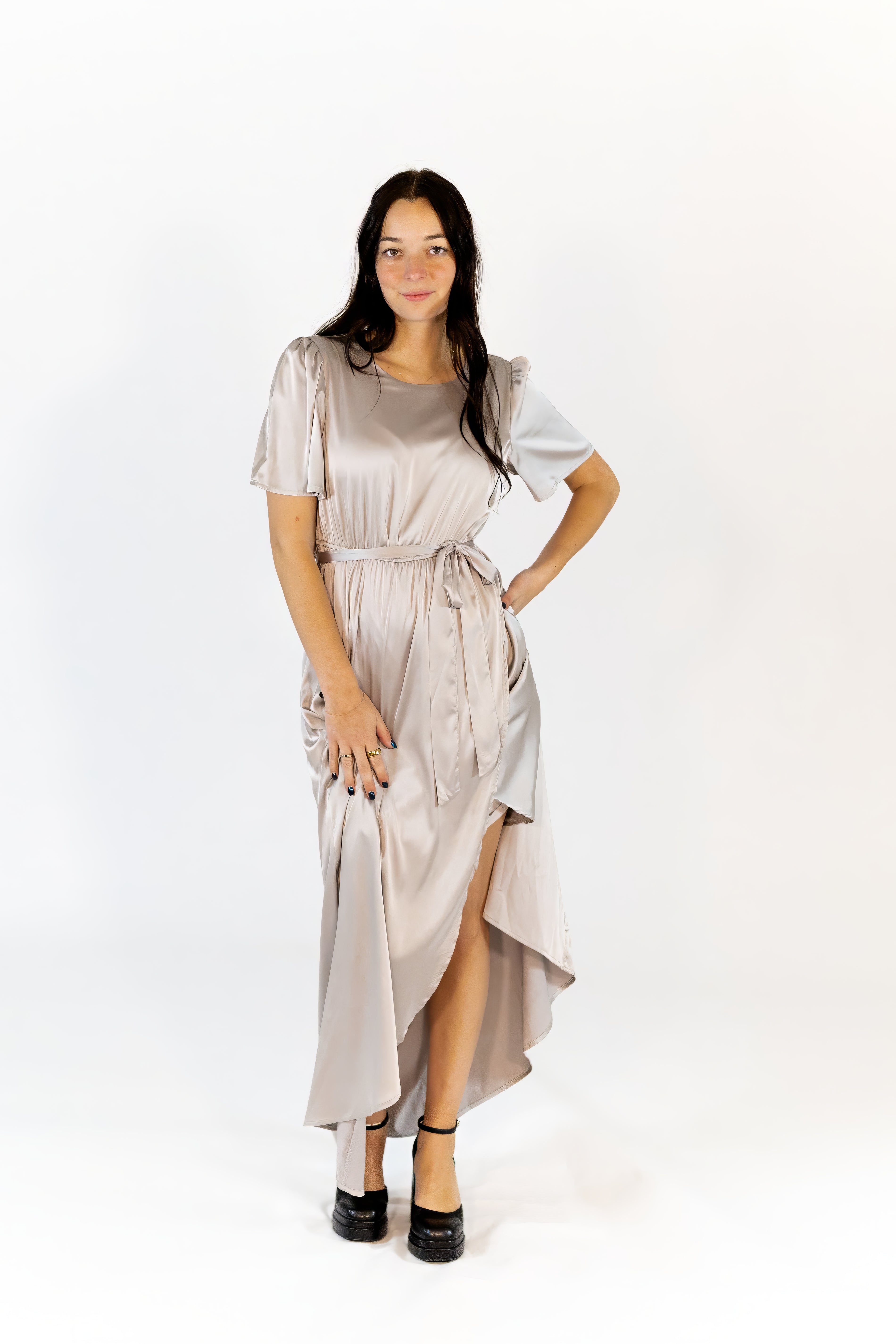 Moxie Satin Finish Maxi Dress