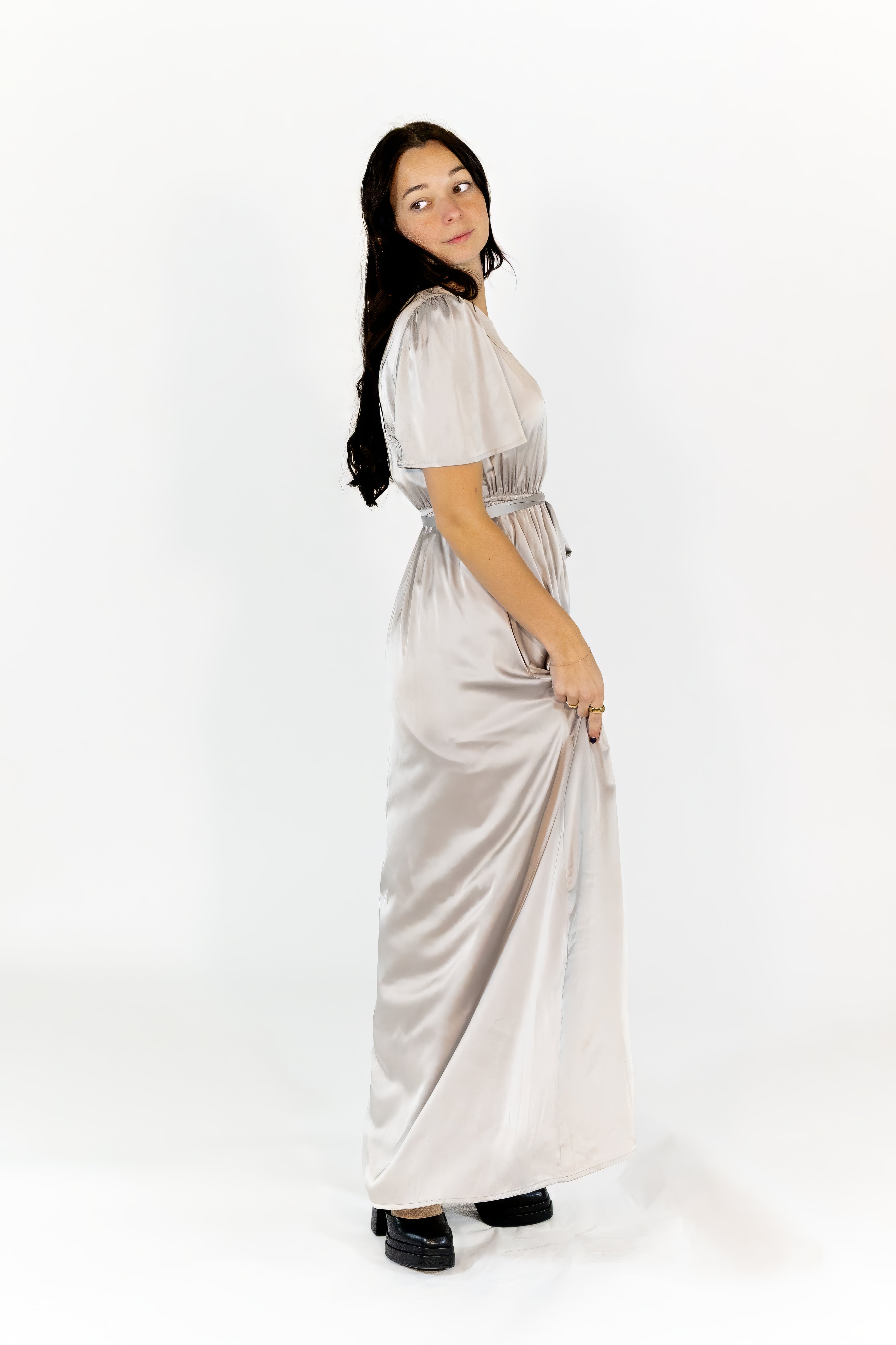 Moxie Satin Finish Maxi Dress