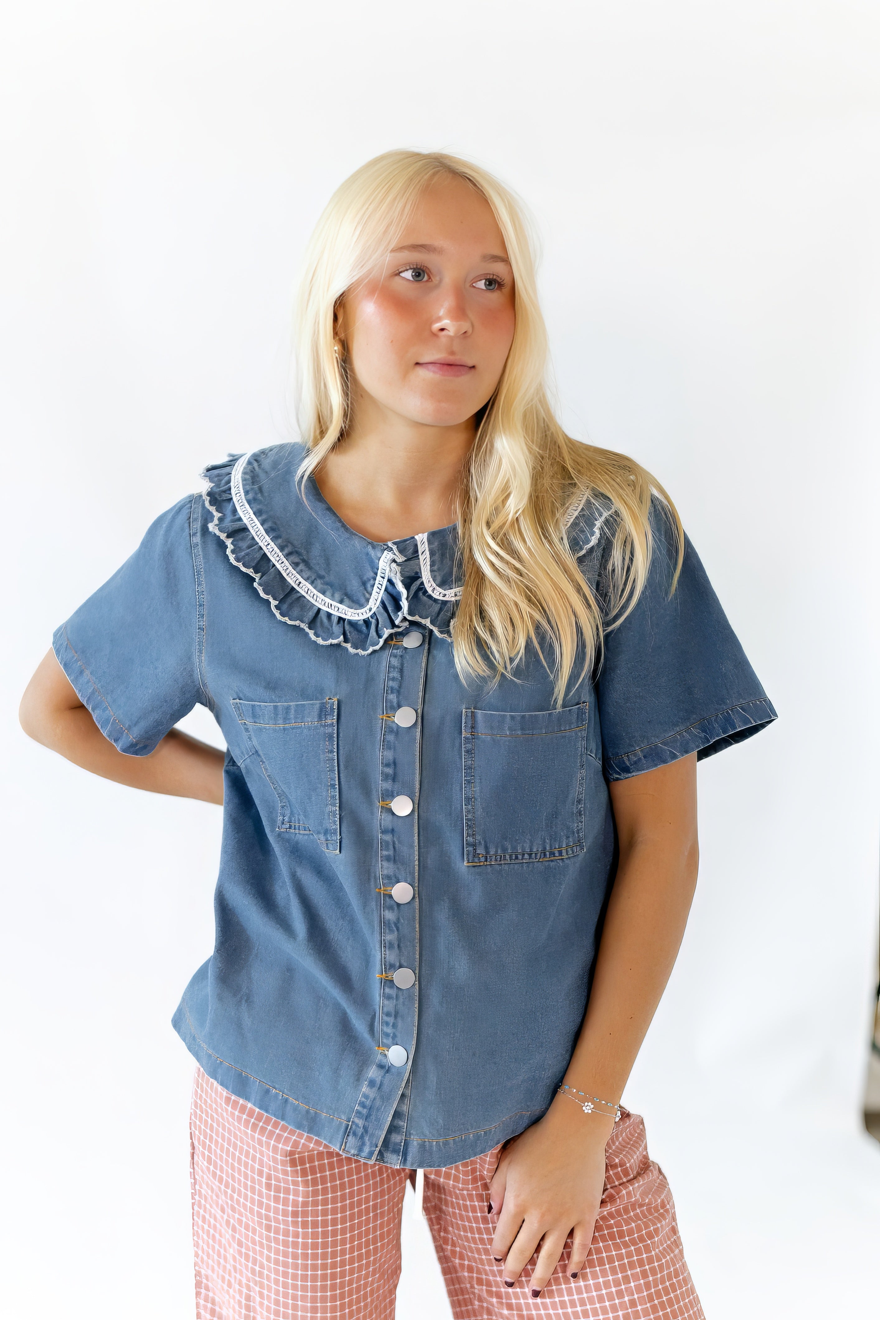 Lyla Collared Denim Blouse