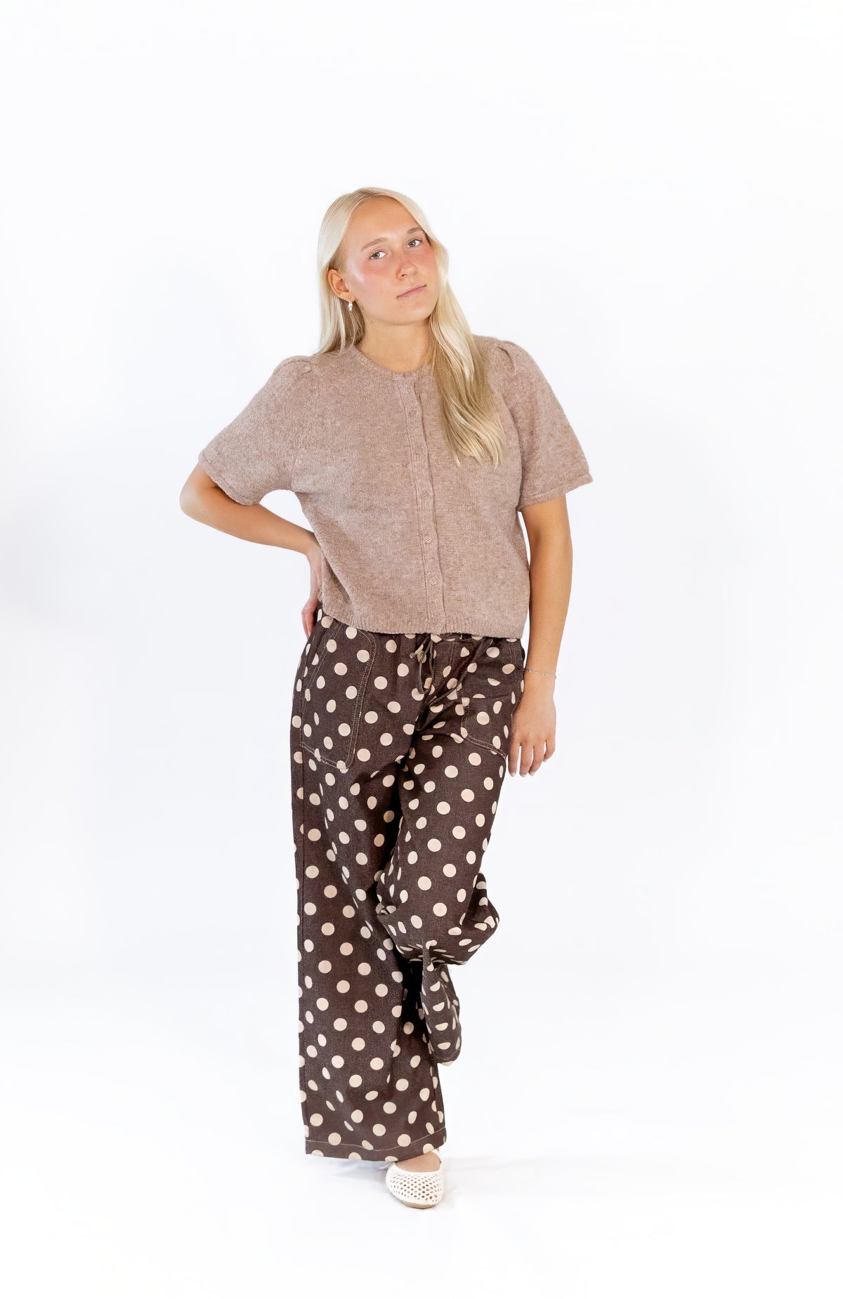 Leila Polka Dot Pants · Chocolate