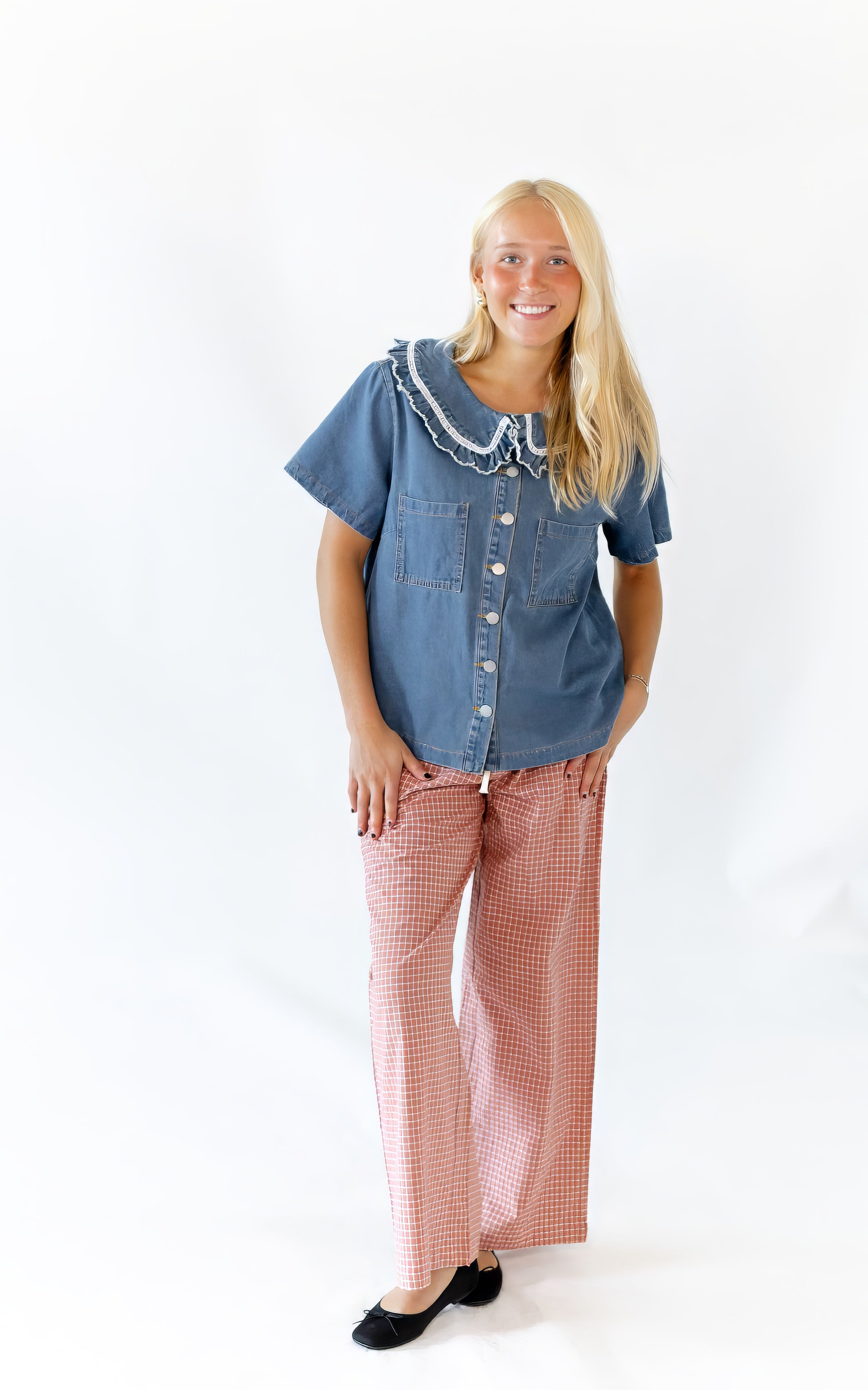 Lyla Collared Denim Blouse