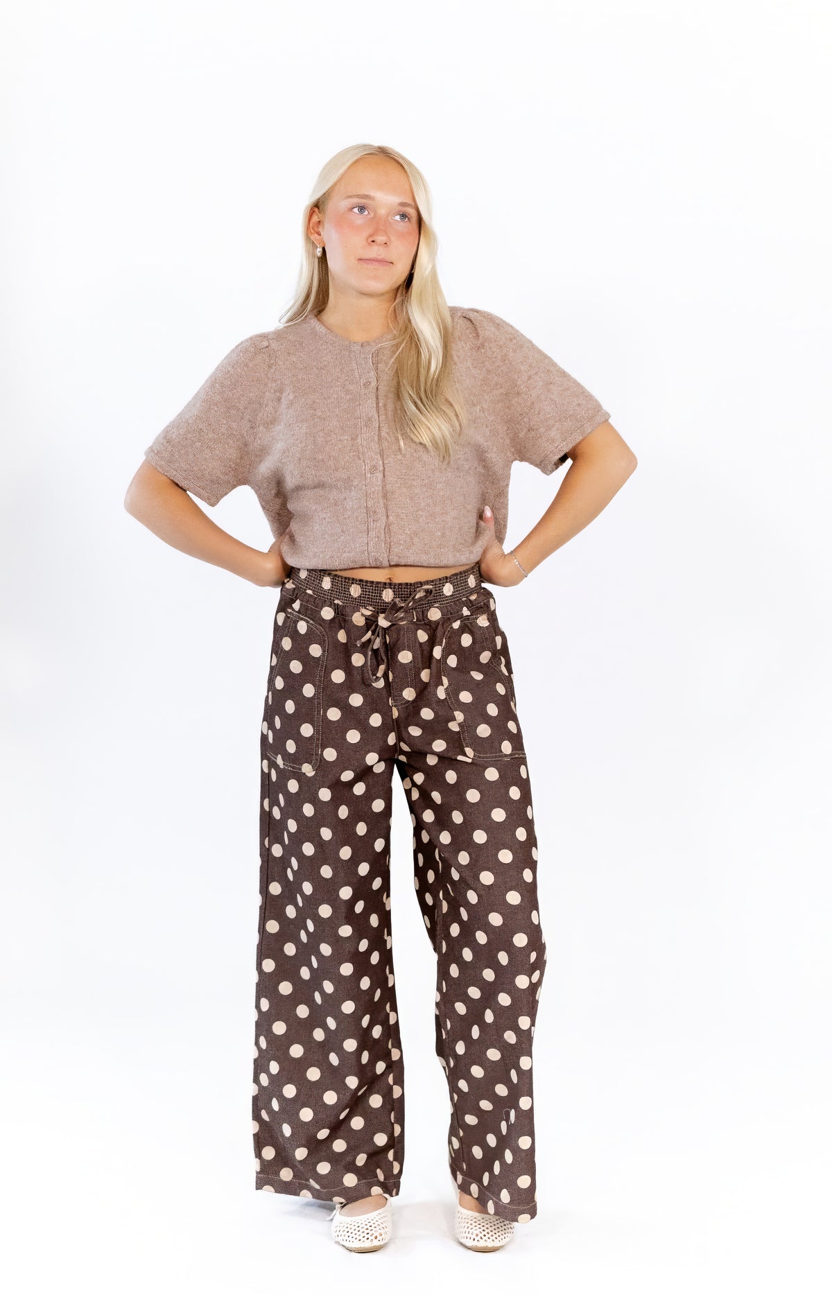 Leila Polka Dot Pants · Chocolate
