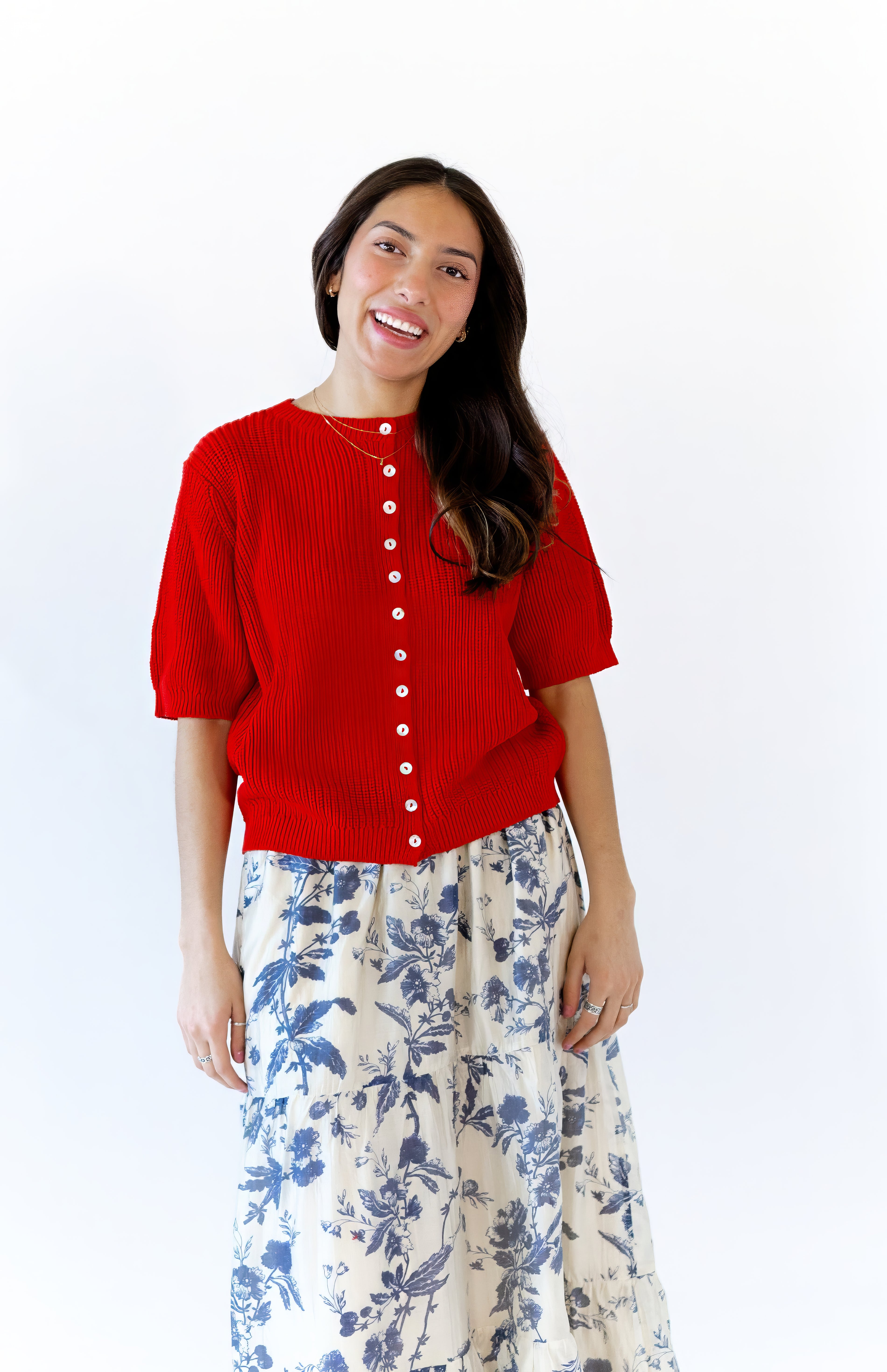 Papaya Knit Button Up Top