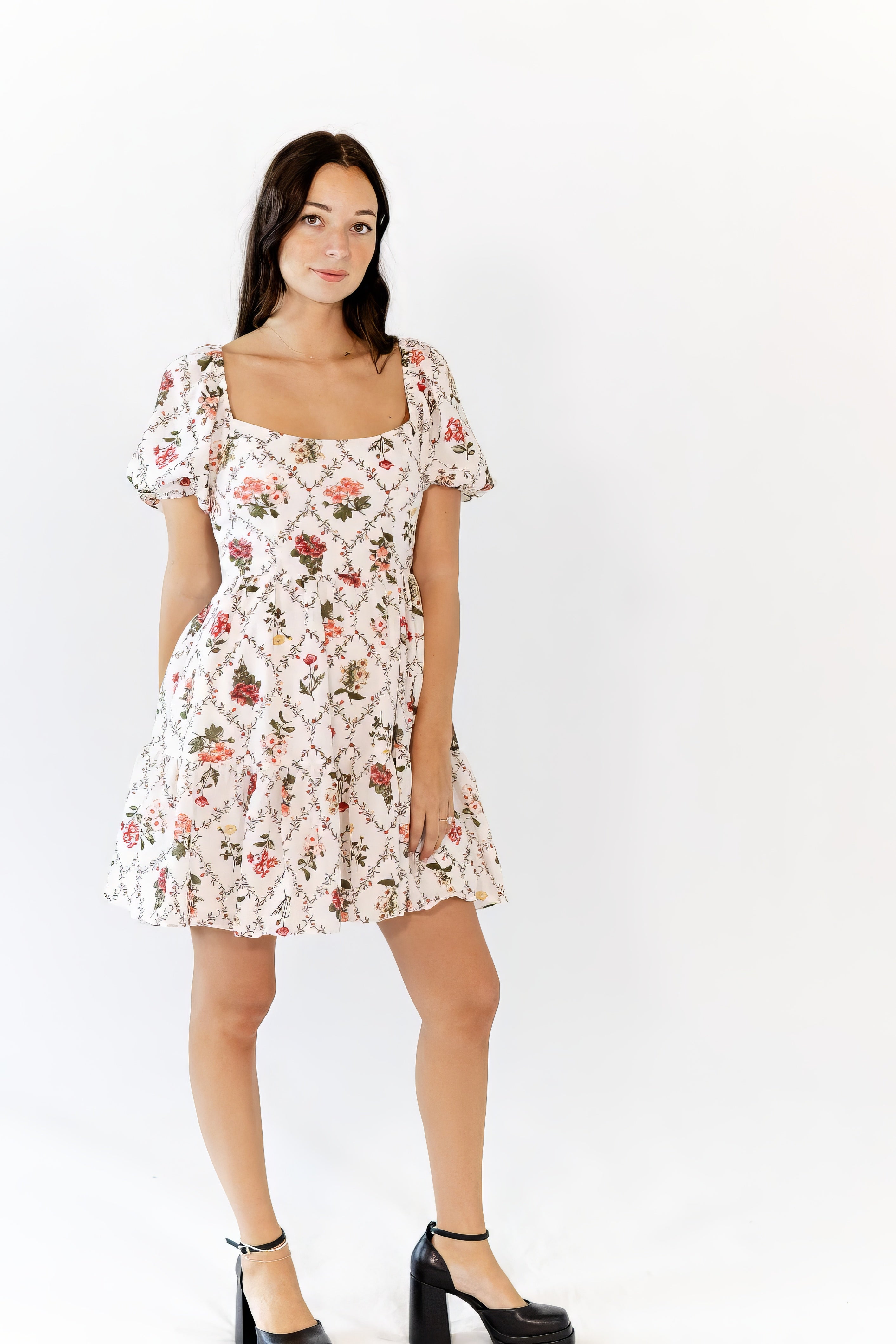Joline Tie Back Mosaic Floral Dress