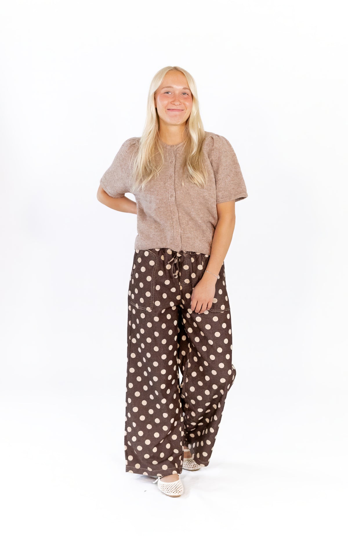Leila Polka Dot Pants · Chocolate