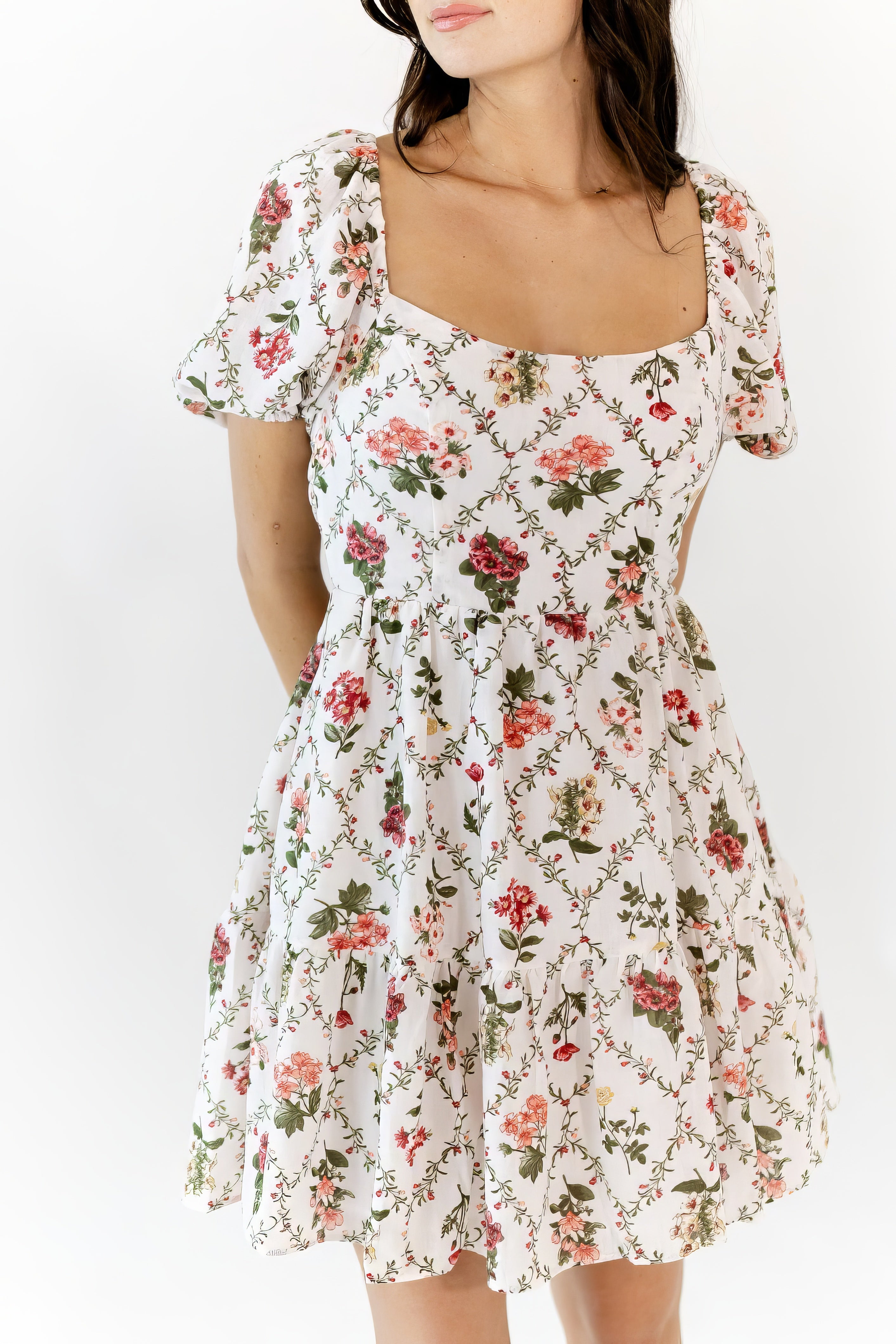 Joline Tie Back Mosaic Floral Dress