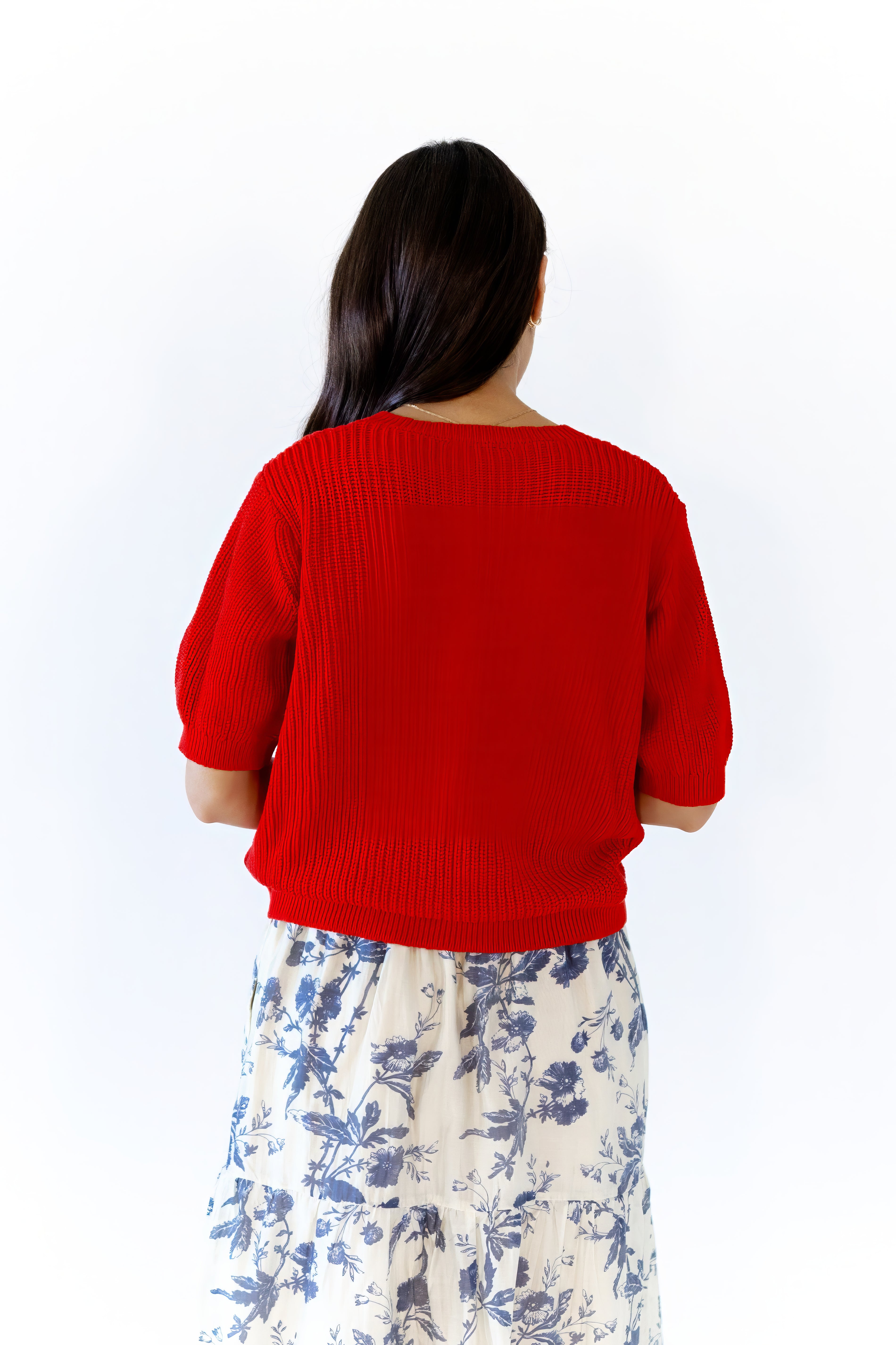 Papaya Knit Button Up Top