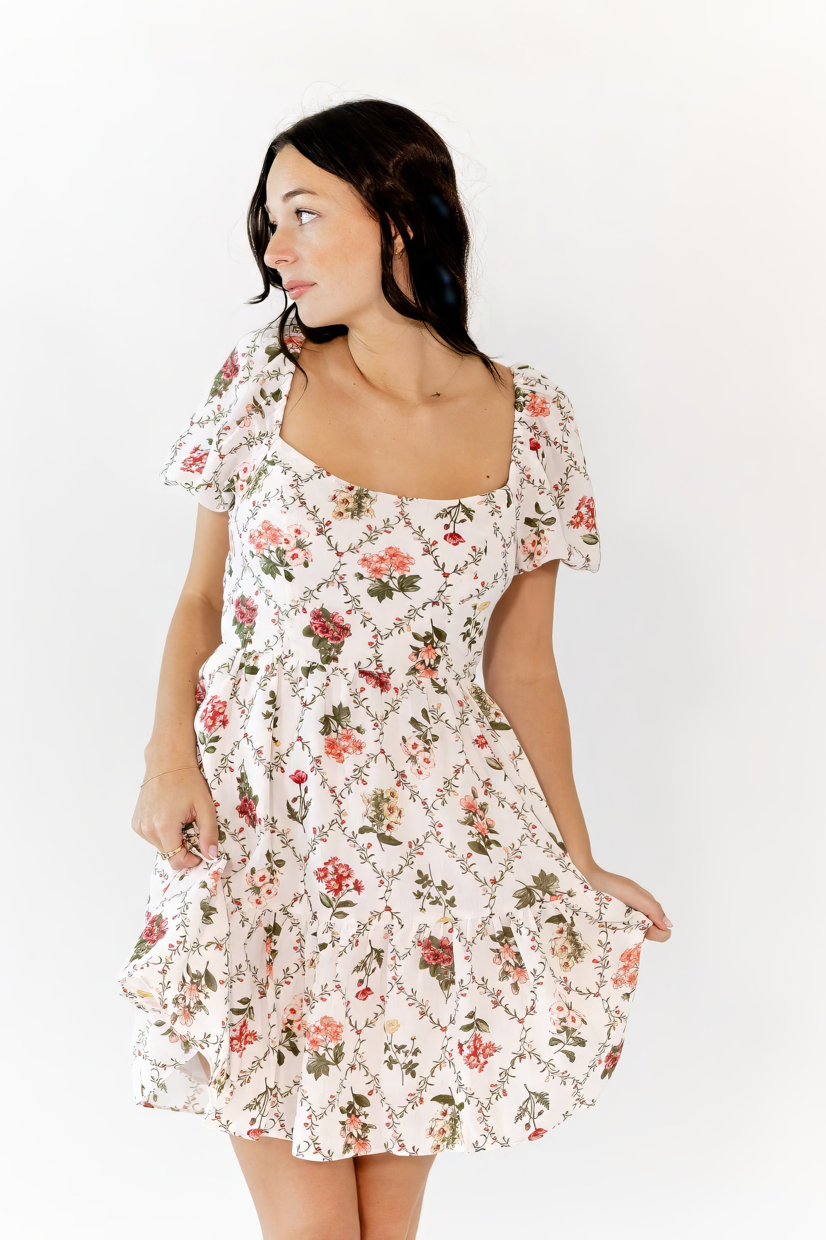 Joline Tie Back Mosaic Floral Dress