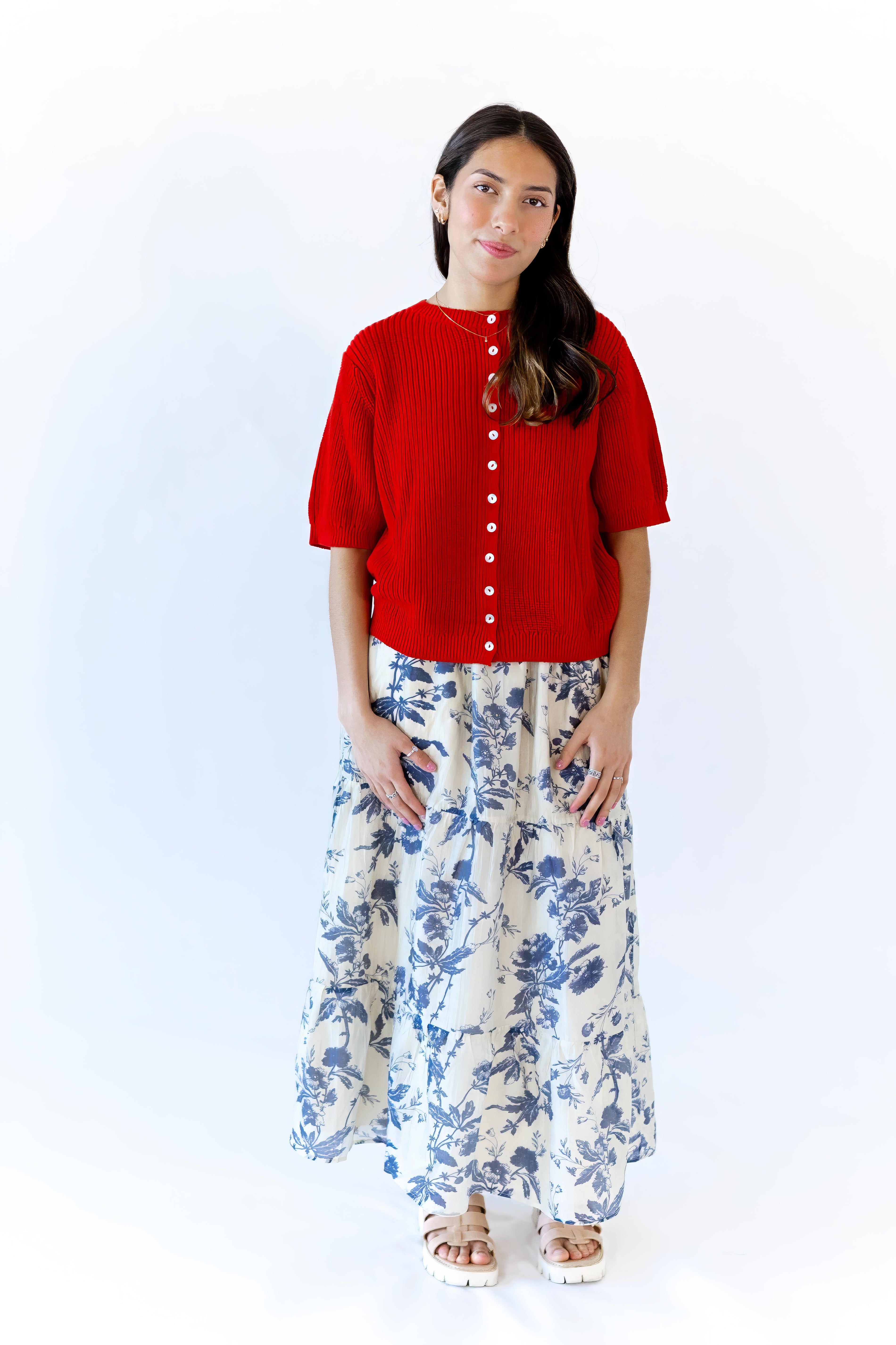 Papaya Knit Button Up Top