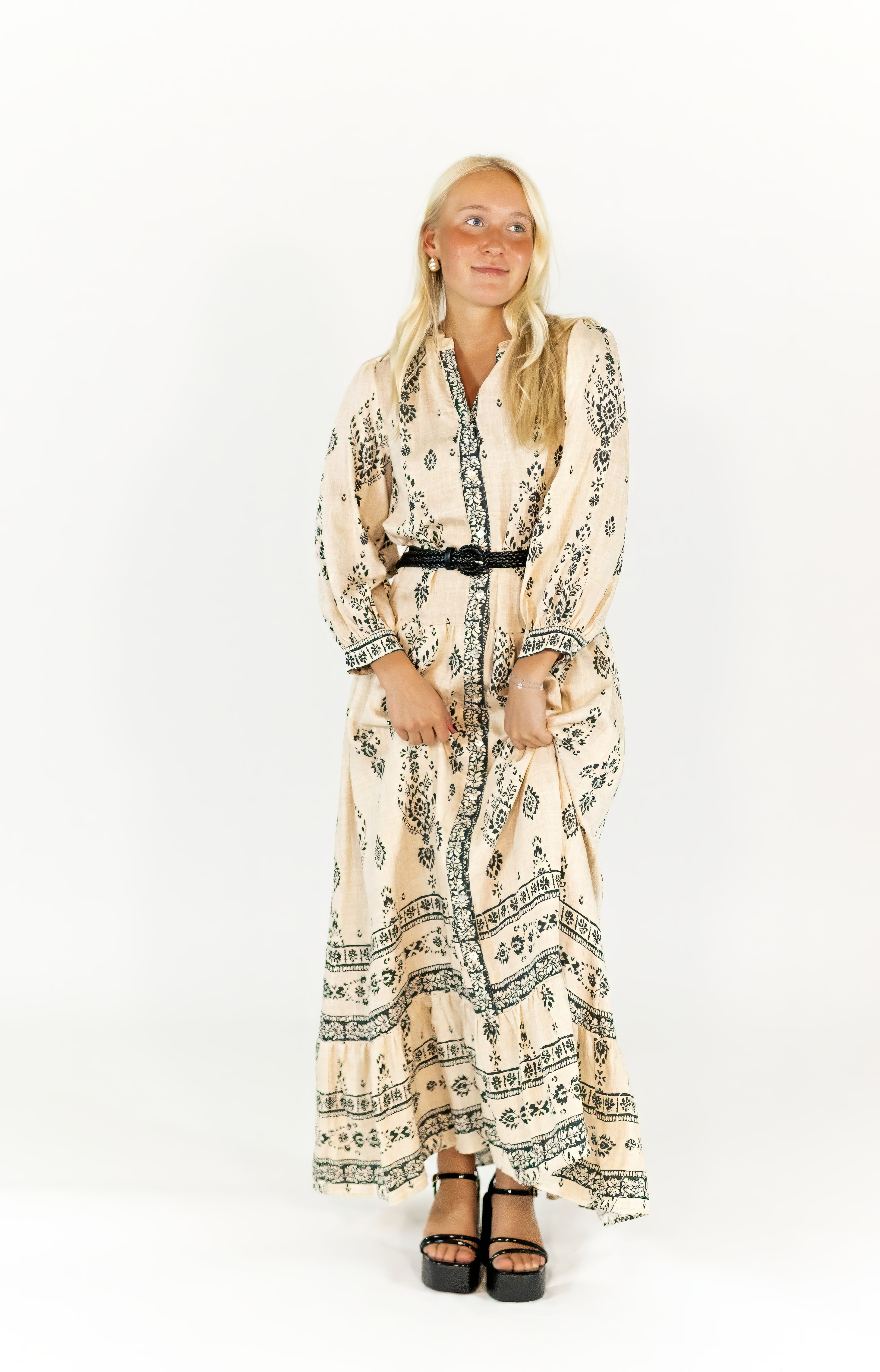 Elina Belted Paisley Maxi Dress